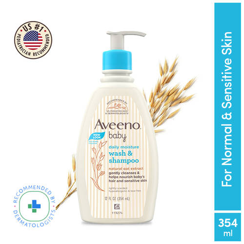 Aveeno Baby Daily Moisture Wash & Shampoo - Natural Oat Gentle Cleanser For Hair, Sensitive Body Skin