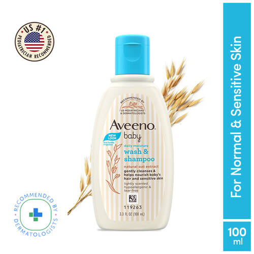 Aveeno Baby Daily Moisture Wash & Shampoo - Natural Oat Gentle Cleanser For Hair, Sensitive Body Skin