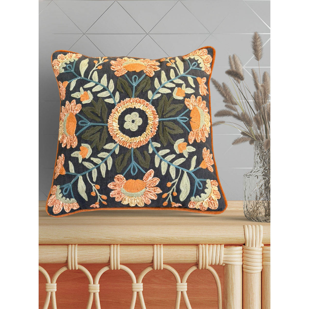 SHADES OF LIFE Brown Cotton Cushion Cover (16x16 inches)