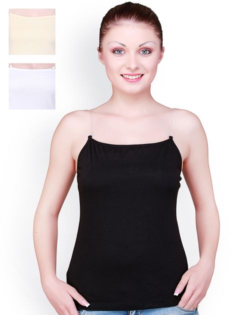Buy Floret Pack Of 3 Camisoles With Transparent Straps - Multi-Color Online