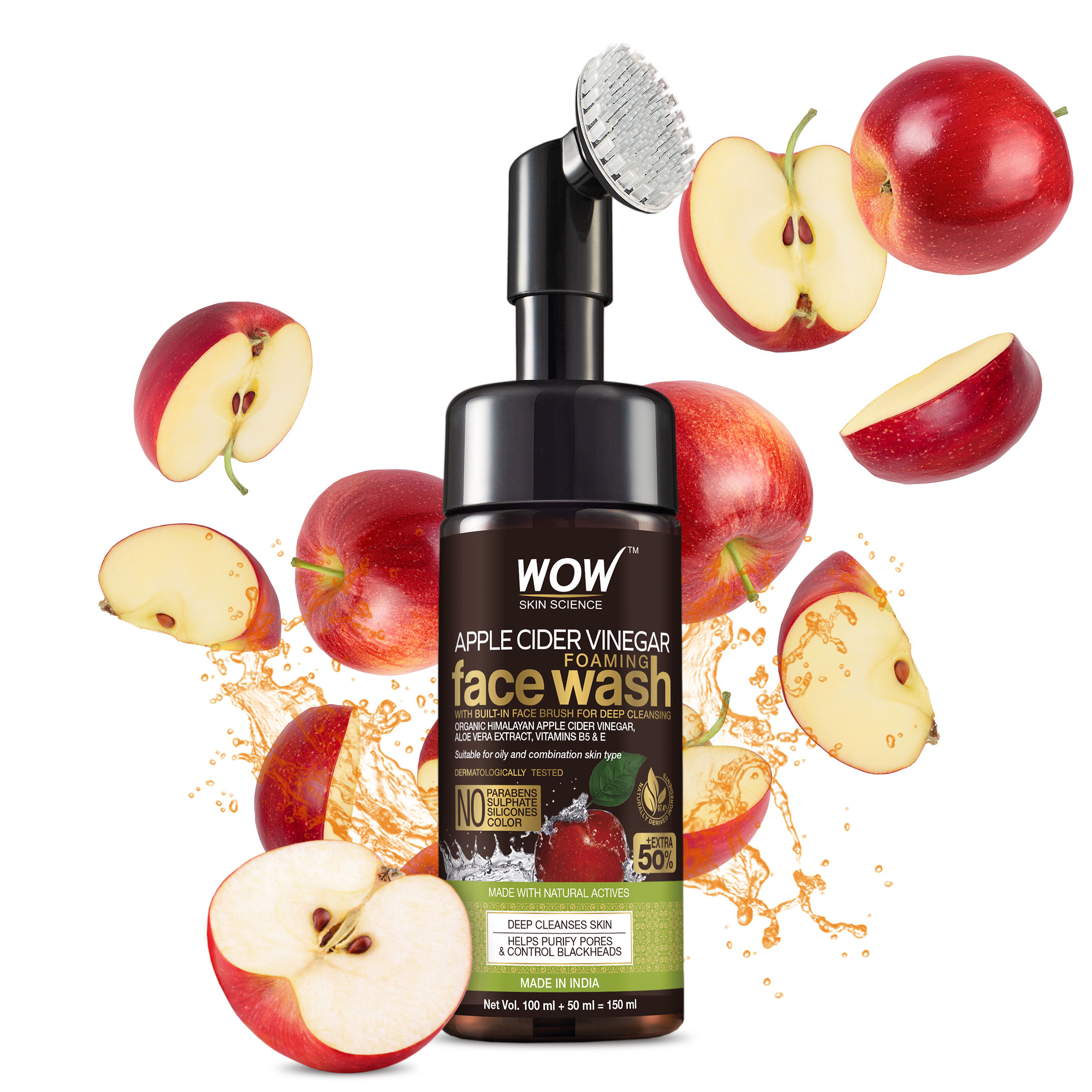 WOW Apple Cider Vinegar Foaming Face Wash With Built In Face Brush