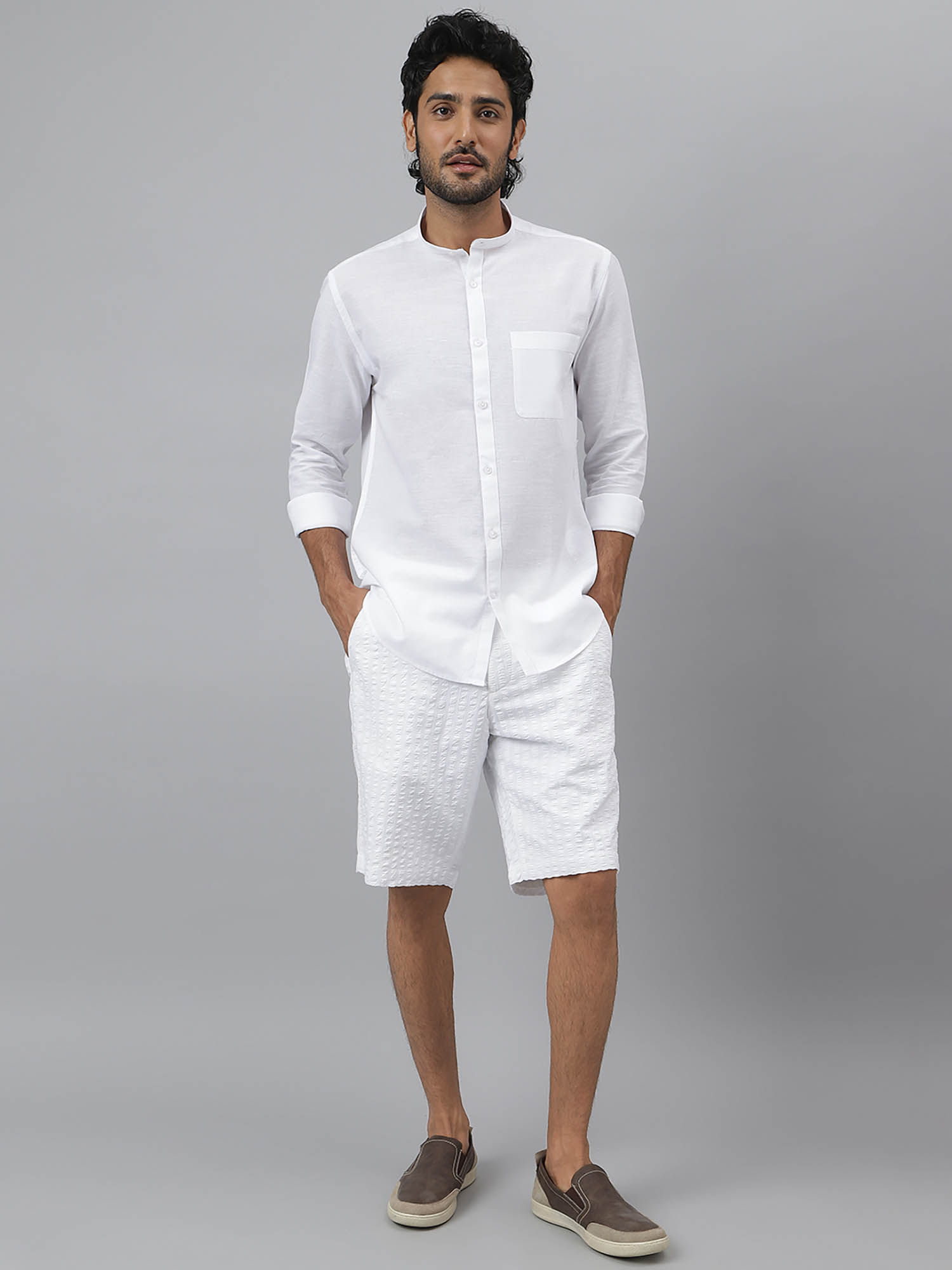 Buy KINGDOM OF WHITE Zephyr - Full Sleeve Shirt with Mandarin Neck