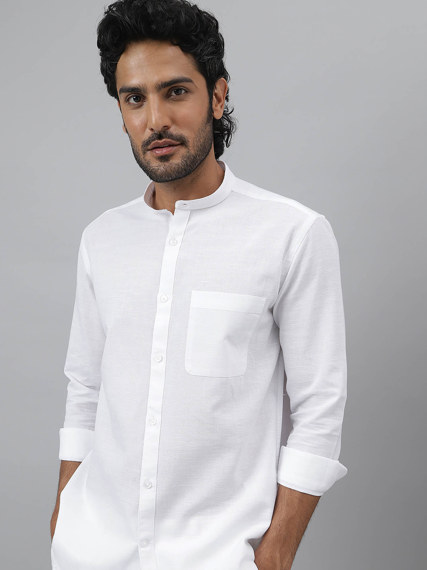 Buy KINGDOM OF WHITE Zephyr - Full Sleeve Shirt with Mandarin Neck