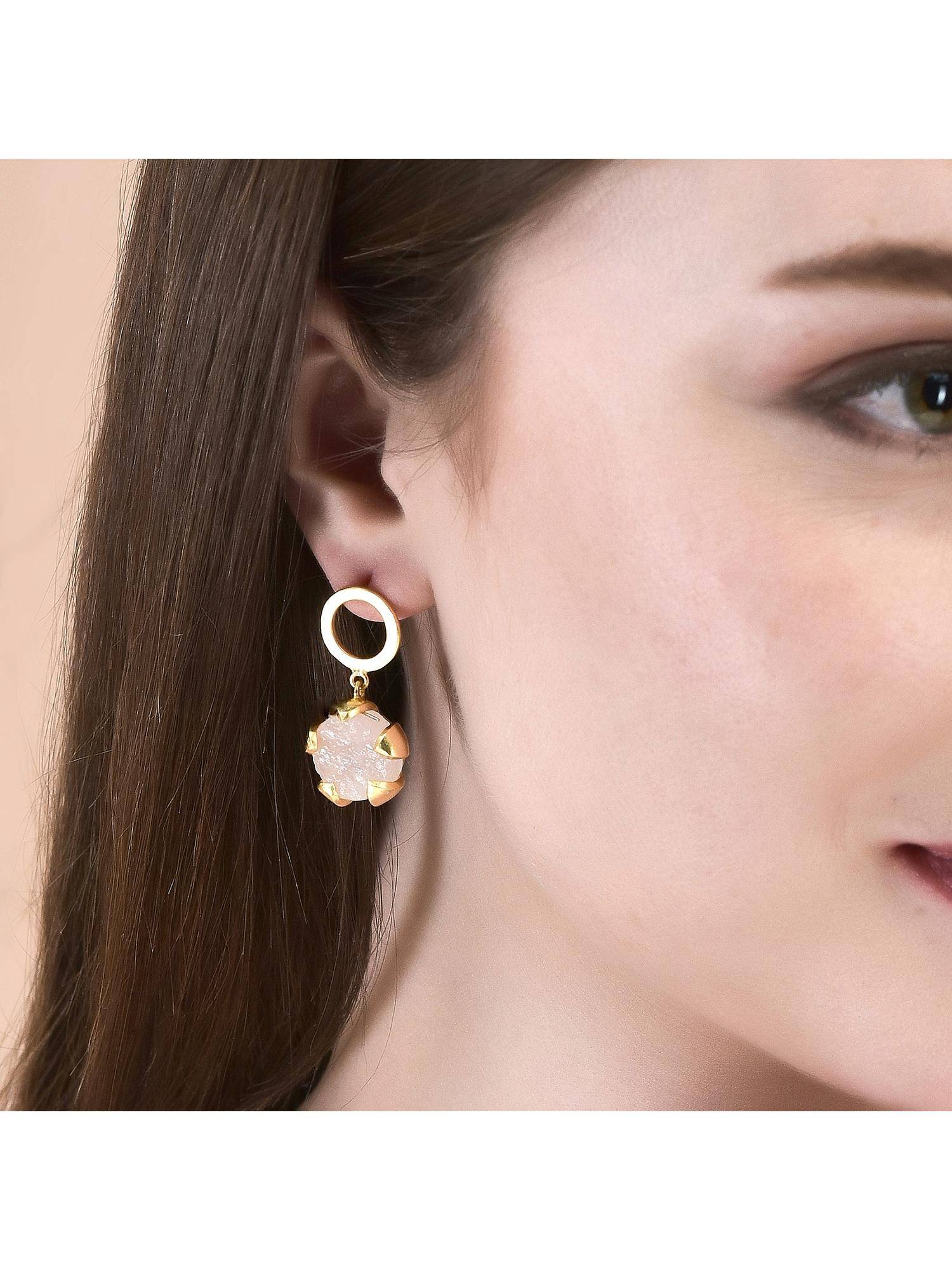 Amaltaas Rose Pink Round Petal Love with Rose Quartz Drop Earrings