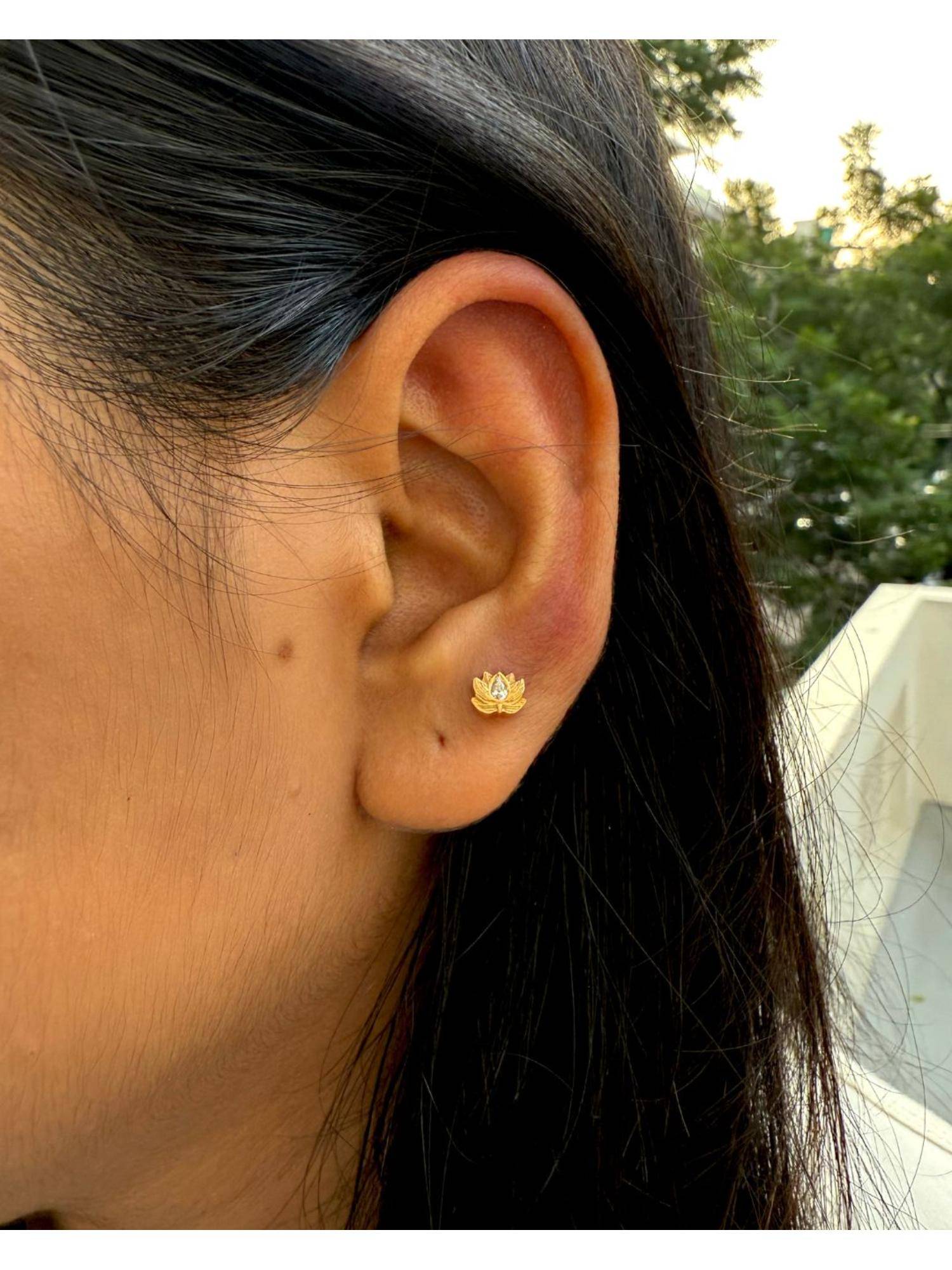 Boldiful Lotus 925 Sterling Silver 18K Gold Plated Cubic Zirconia Stud Earrings