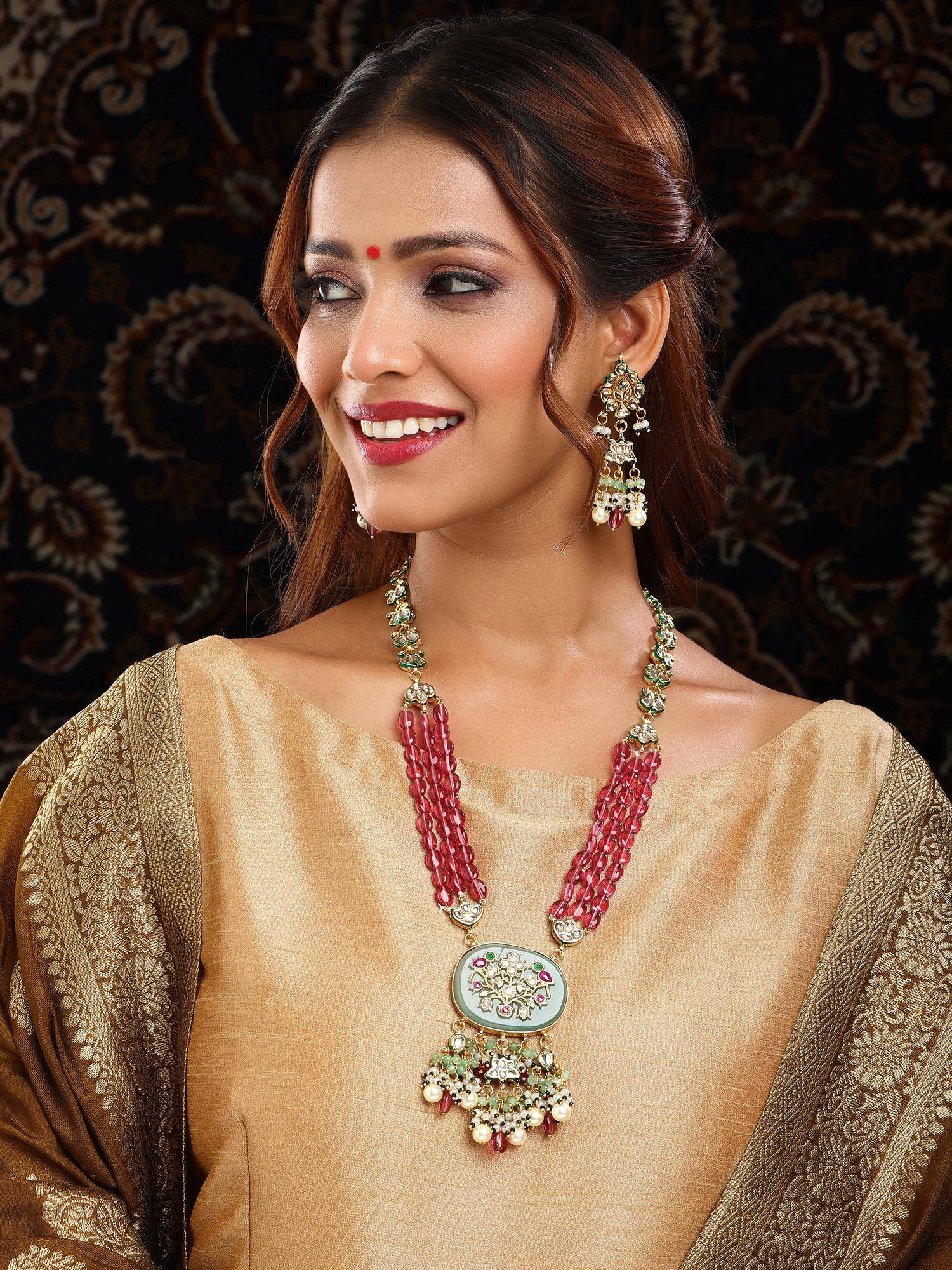 Ruby Raang Studio Multi-Color Kundan Long Necklace Jewellery Set