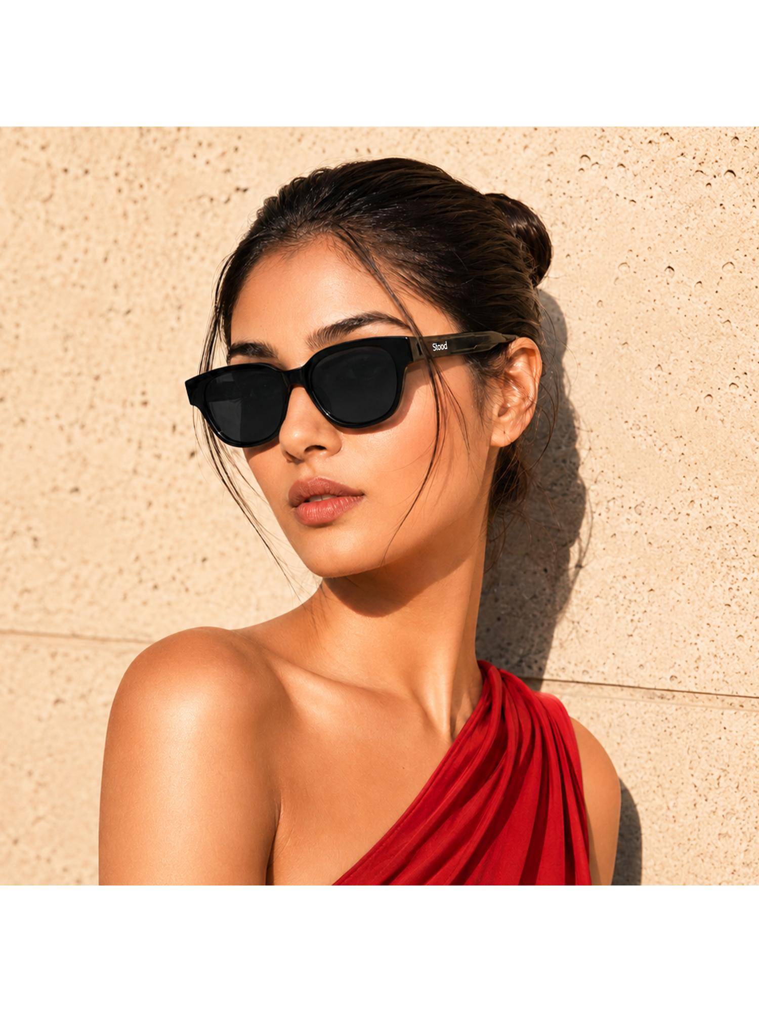 Stood Unisex UV Protected Black Lens Square Sunglasses (53)