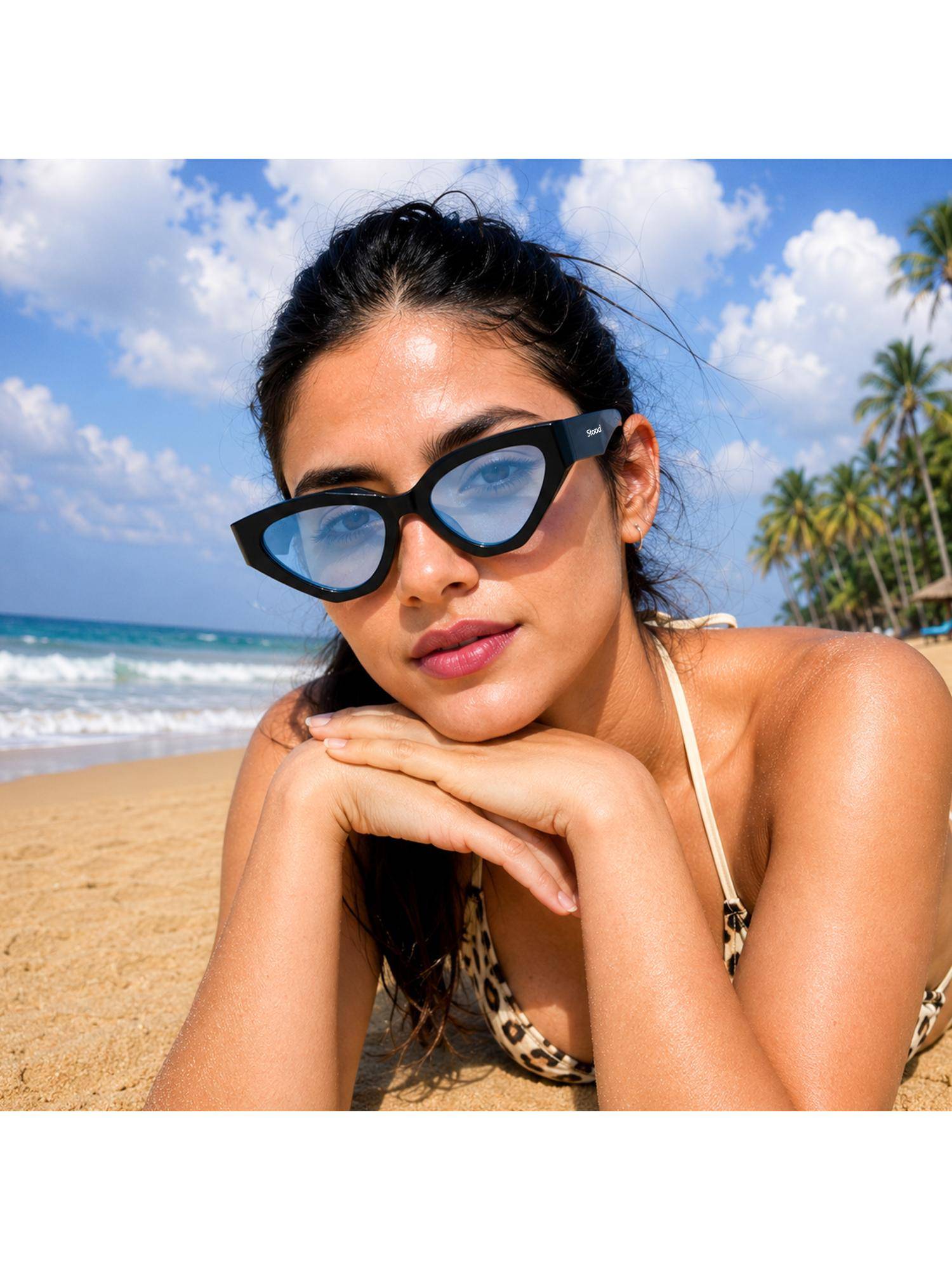 Stood Unisex UV Protected Blue Lens Cat Eye Sunglasses (53)