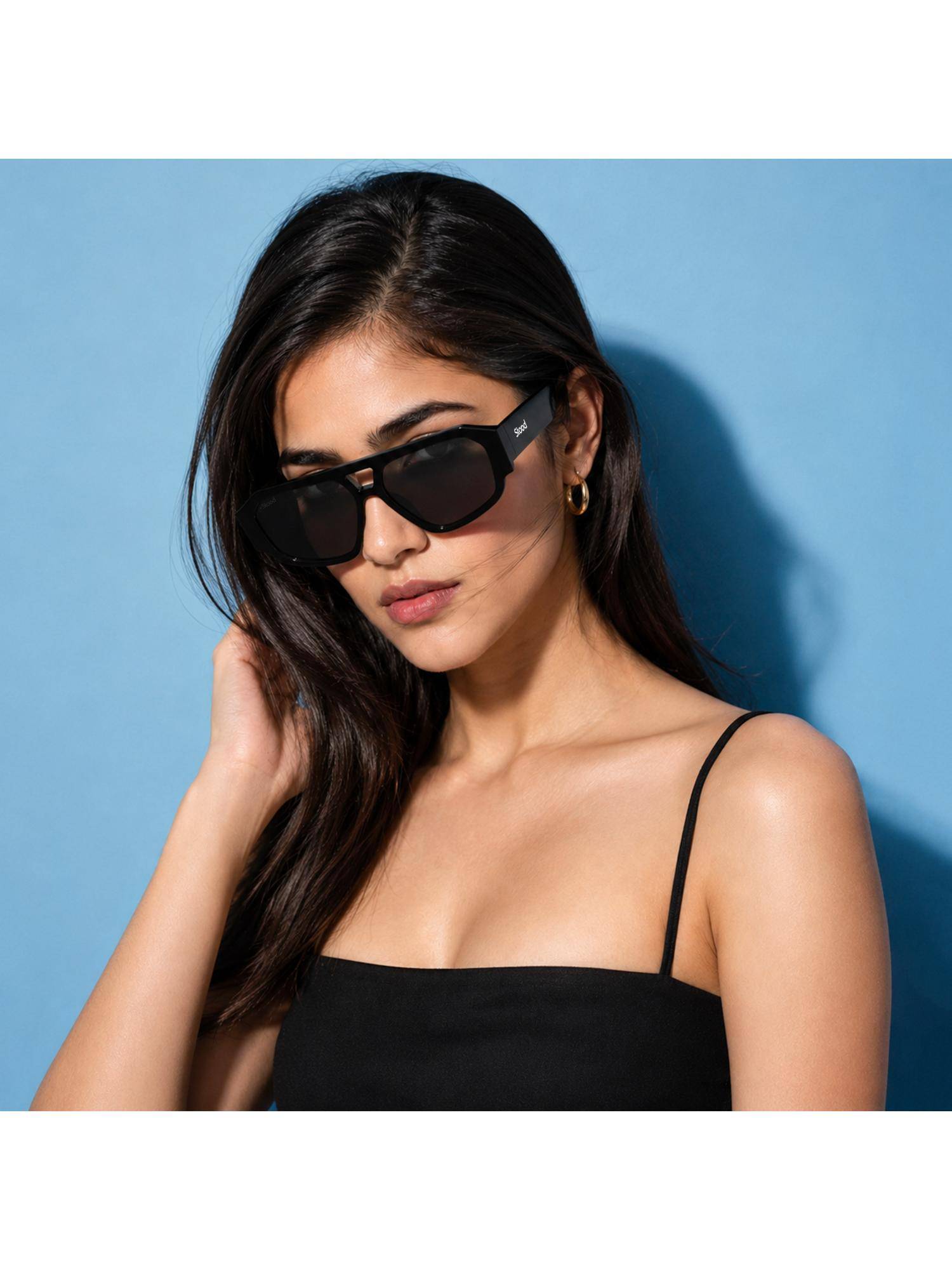 Stood Unisex UV Protected Black Lens Square Sunglasses (58)