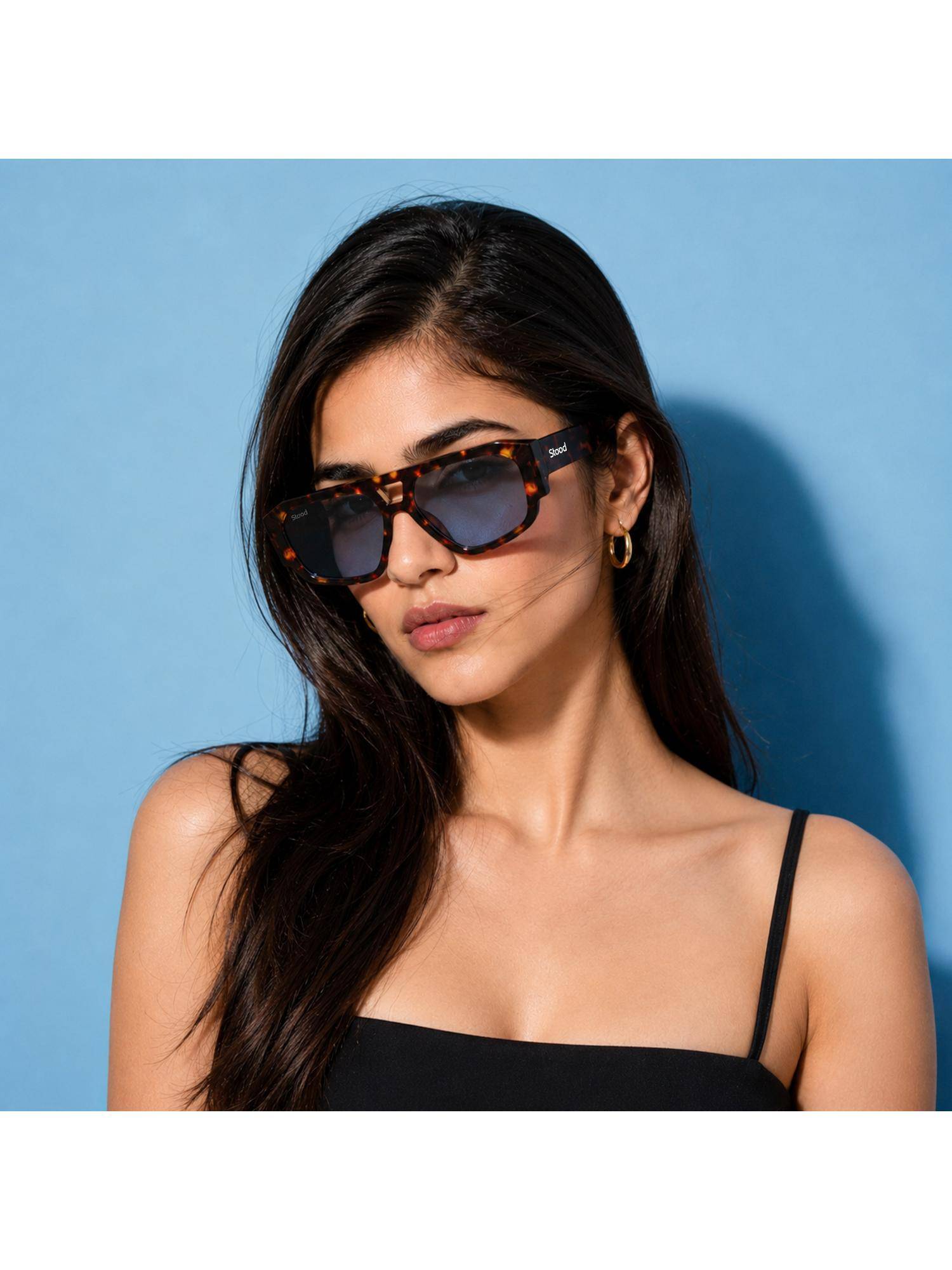 Stood Unisex UV Protected Blue Lens Square Sunglasses (58)