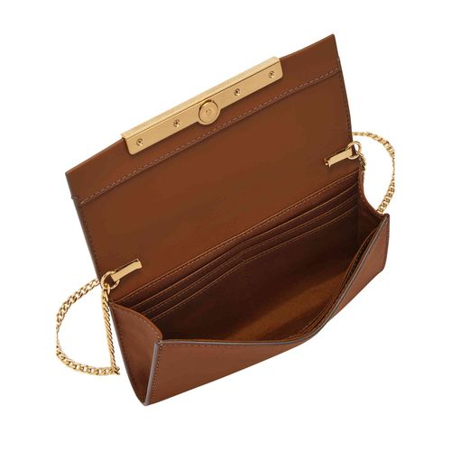 Fossil Penrose Solid-Plain Brown Leather Crossbody Bag (S)