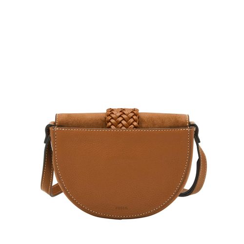 Buy Fossil Harwell Solid-Plain Brown Leather Crossbody Bag (S) Online