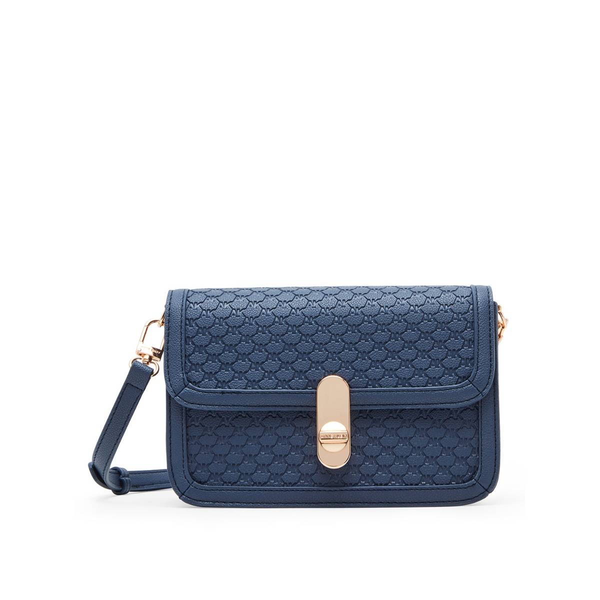 Anne Klein Blue Textured Sling Bag with Detachable Strap
