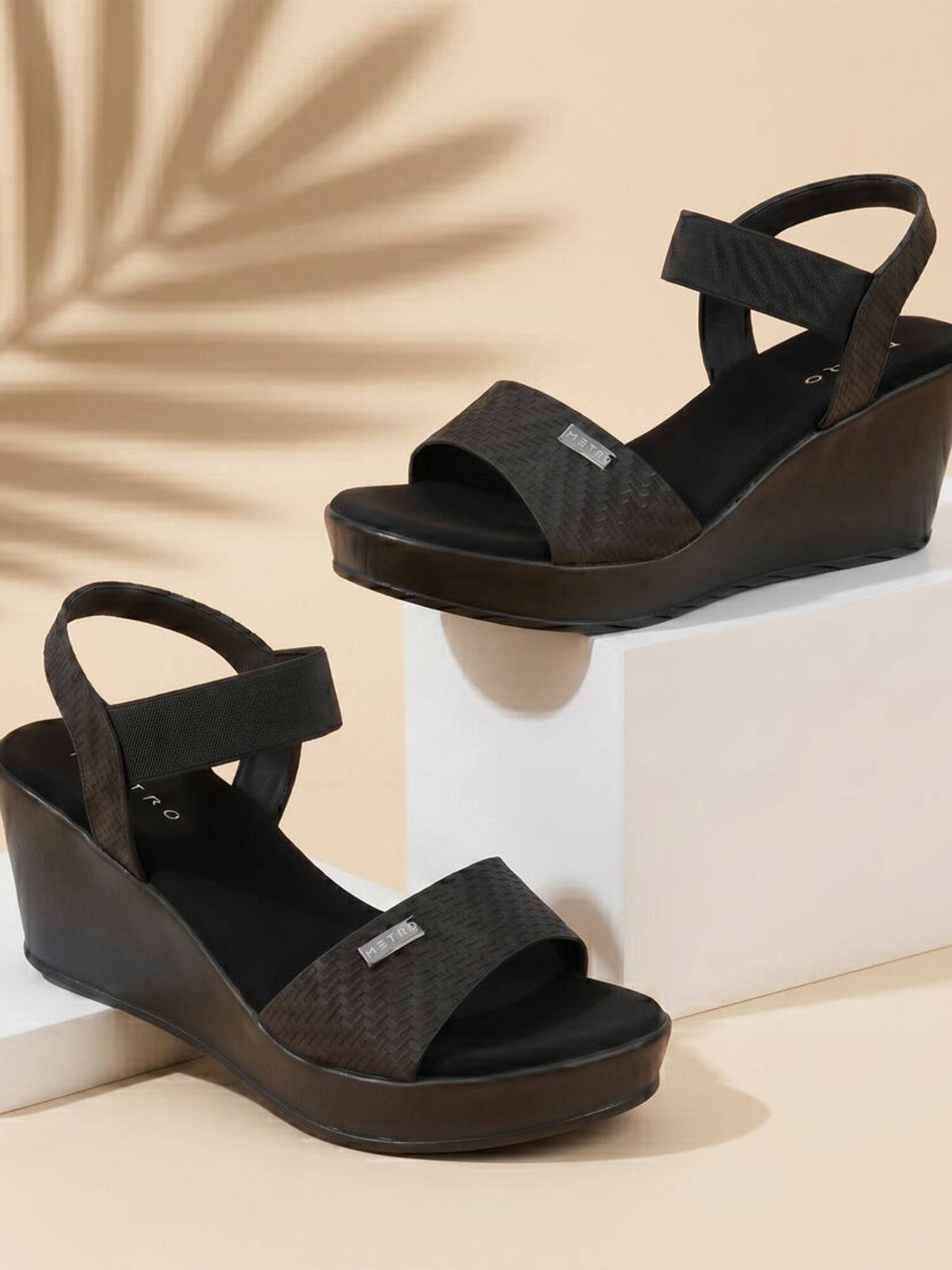 metro cheap black wedges heels