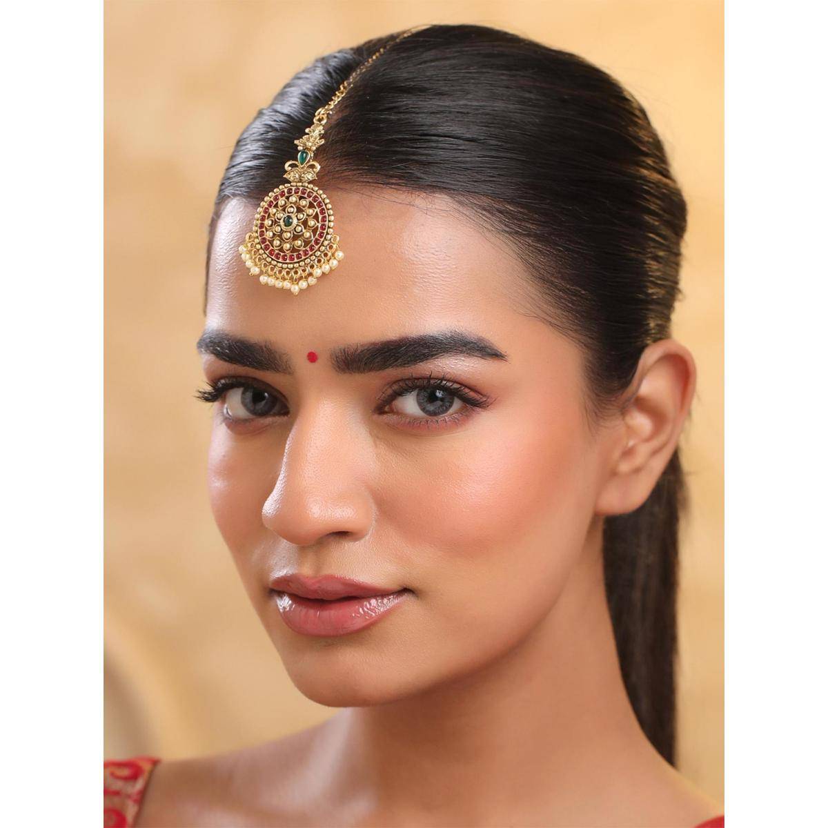 Yellow Chimes Womens Bridal Gold Plated Ethnic Maang Tikka