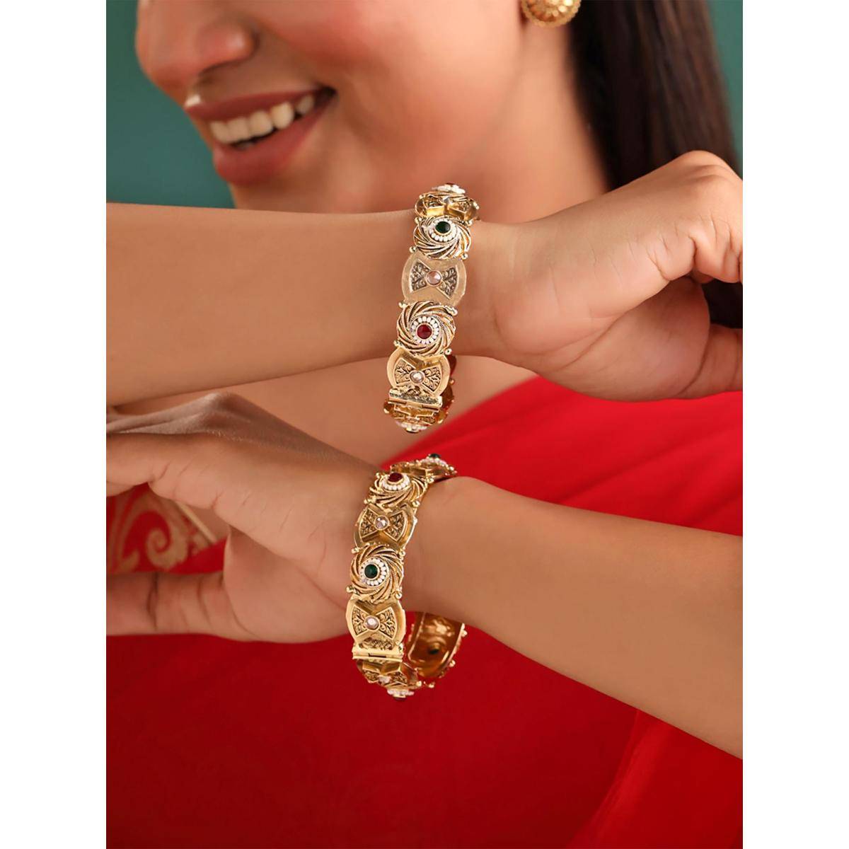 Yellow Chimes Womens Gold Plated Stone Studded Bangles (Pack of 2) (2.6)