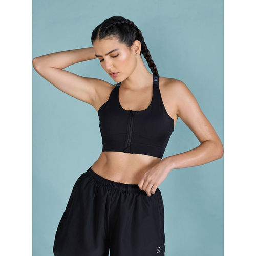 Buy Women Mid Impact Zip Sports Bra with Removable Pads Online