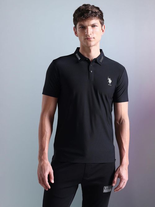 POLO Active Solid Black Half Sleeves Collar Neck Polo T-Shirt