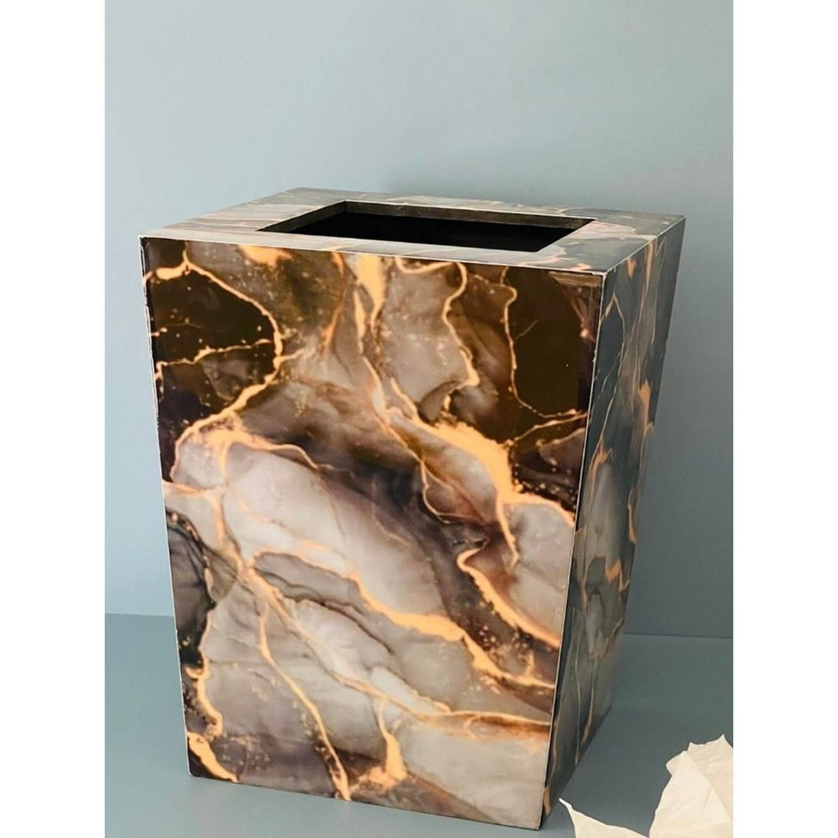 CasaGold Marble Printed Grey Resin Wood Dustbin