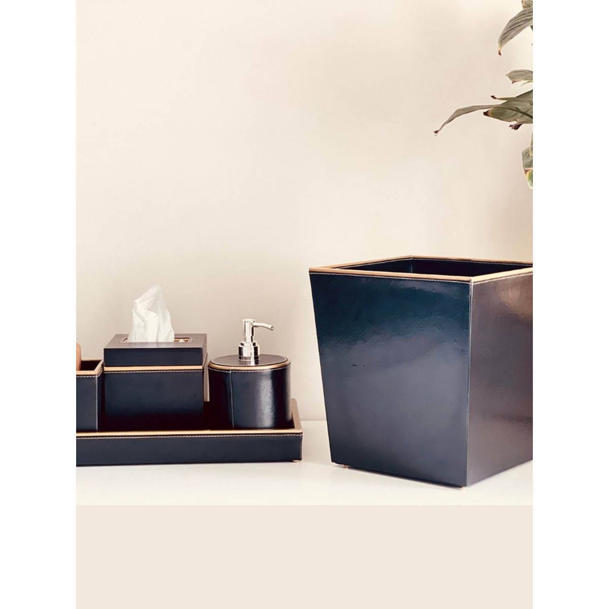 CasaGold Black Gold 5 Pieces Vanity Leather Bathroom Accessory Set