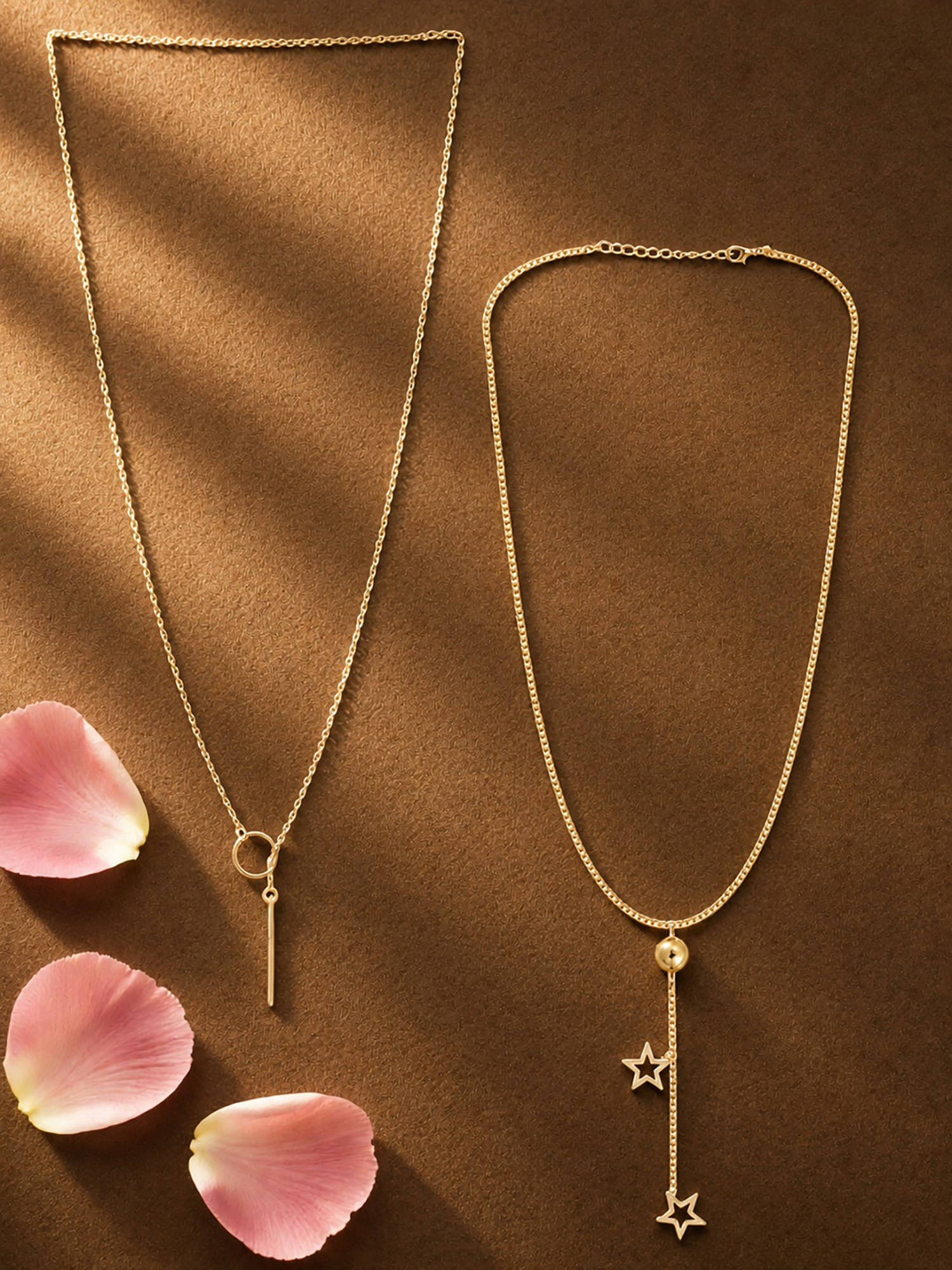 Fabula Set Of 2 Gold Tone Delicate Lariat Chain Necklace