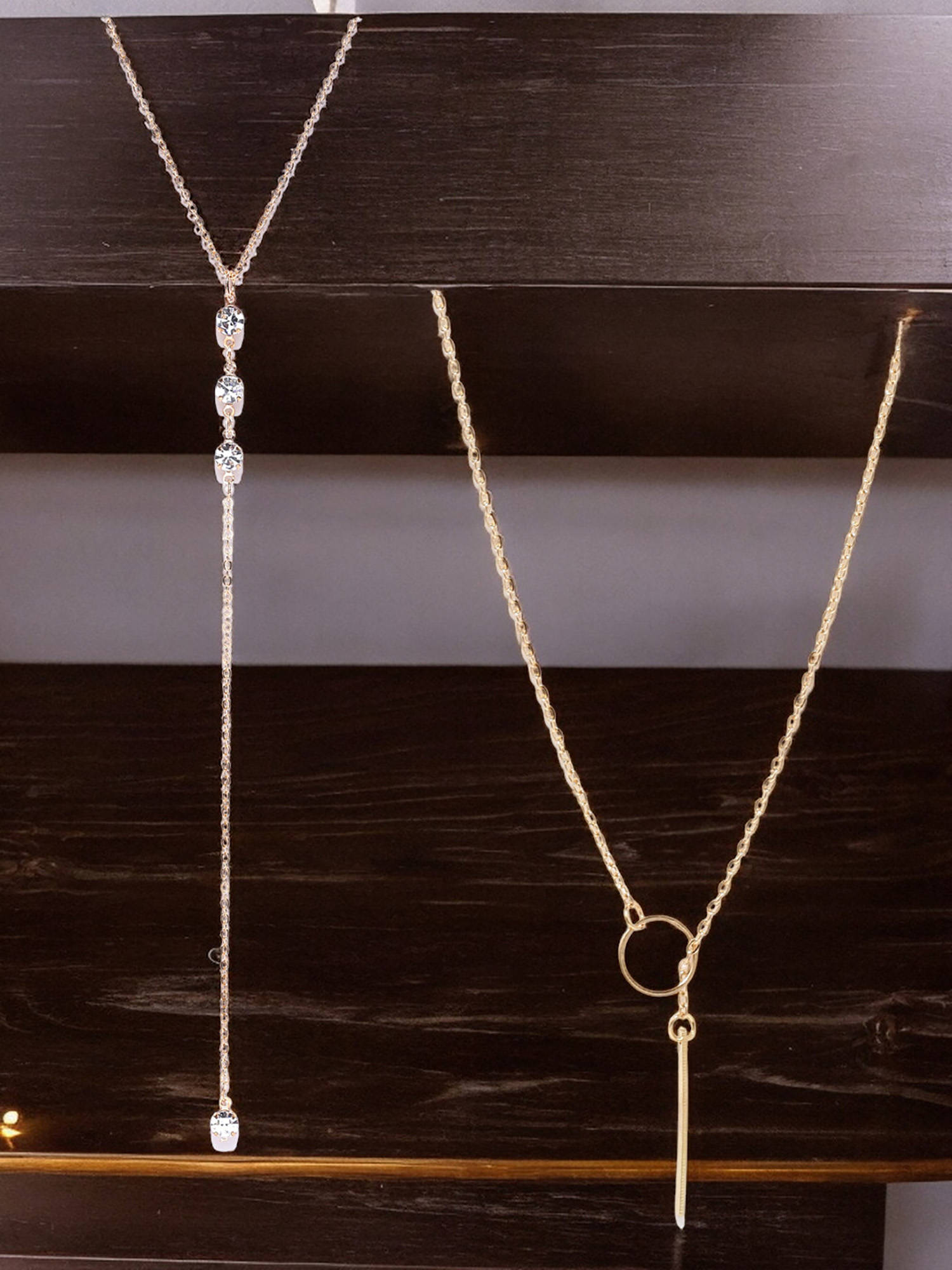 Fabula Set Of 2 Gold Stone Lariat Chain Necklace