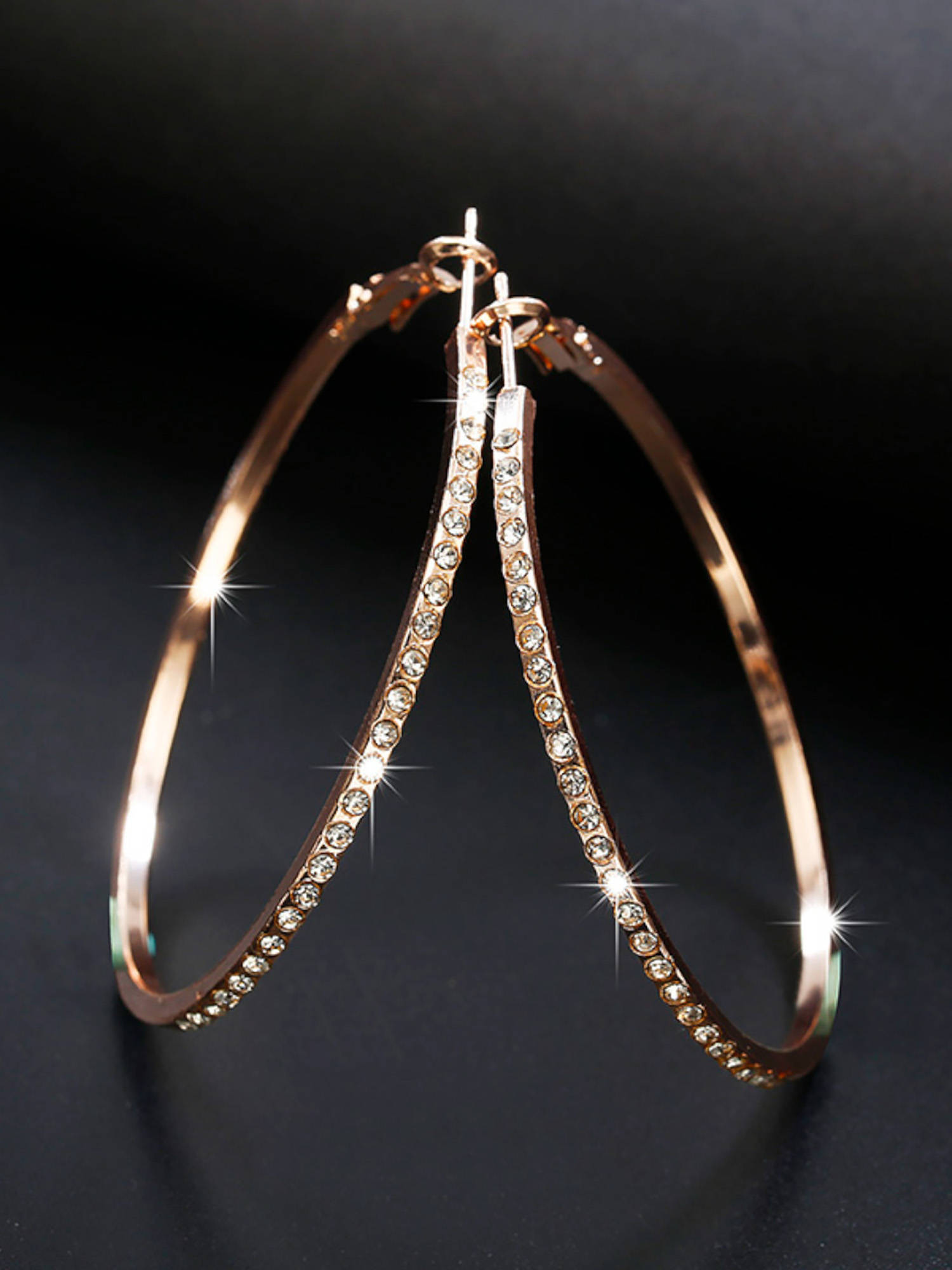 Fabula Rose Gold Tone Large Crystal Studded Party Hoop Earrings