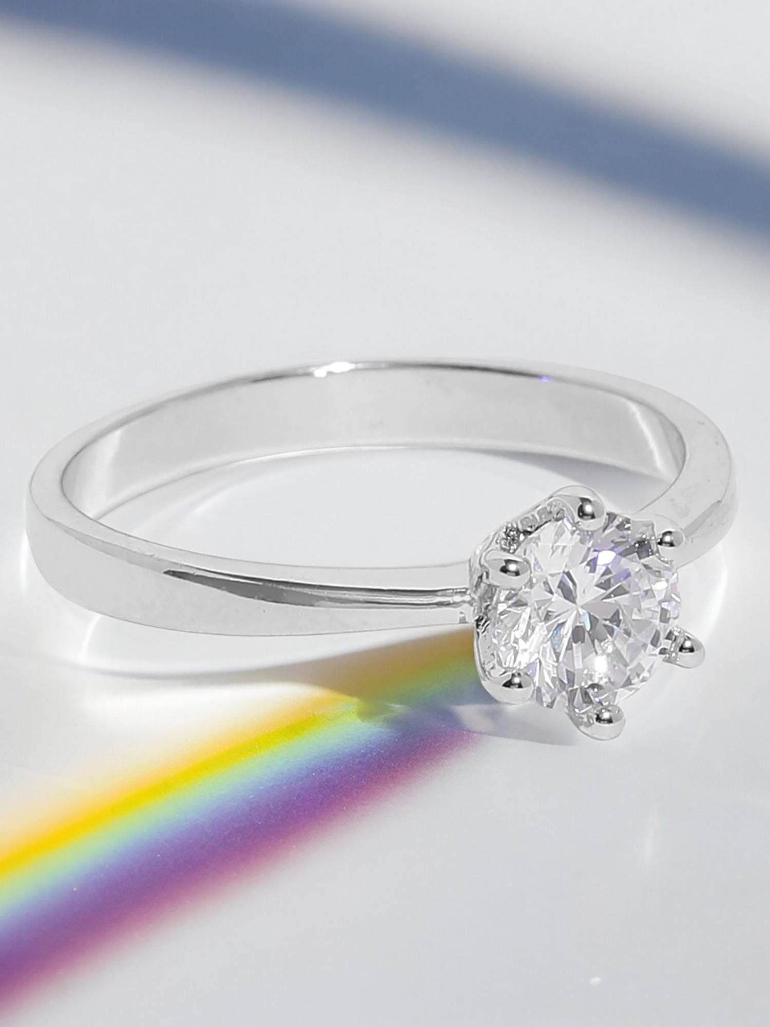 Fabula Silver Solitaire Crystal Stone Studded Engagement Ring For Women