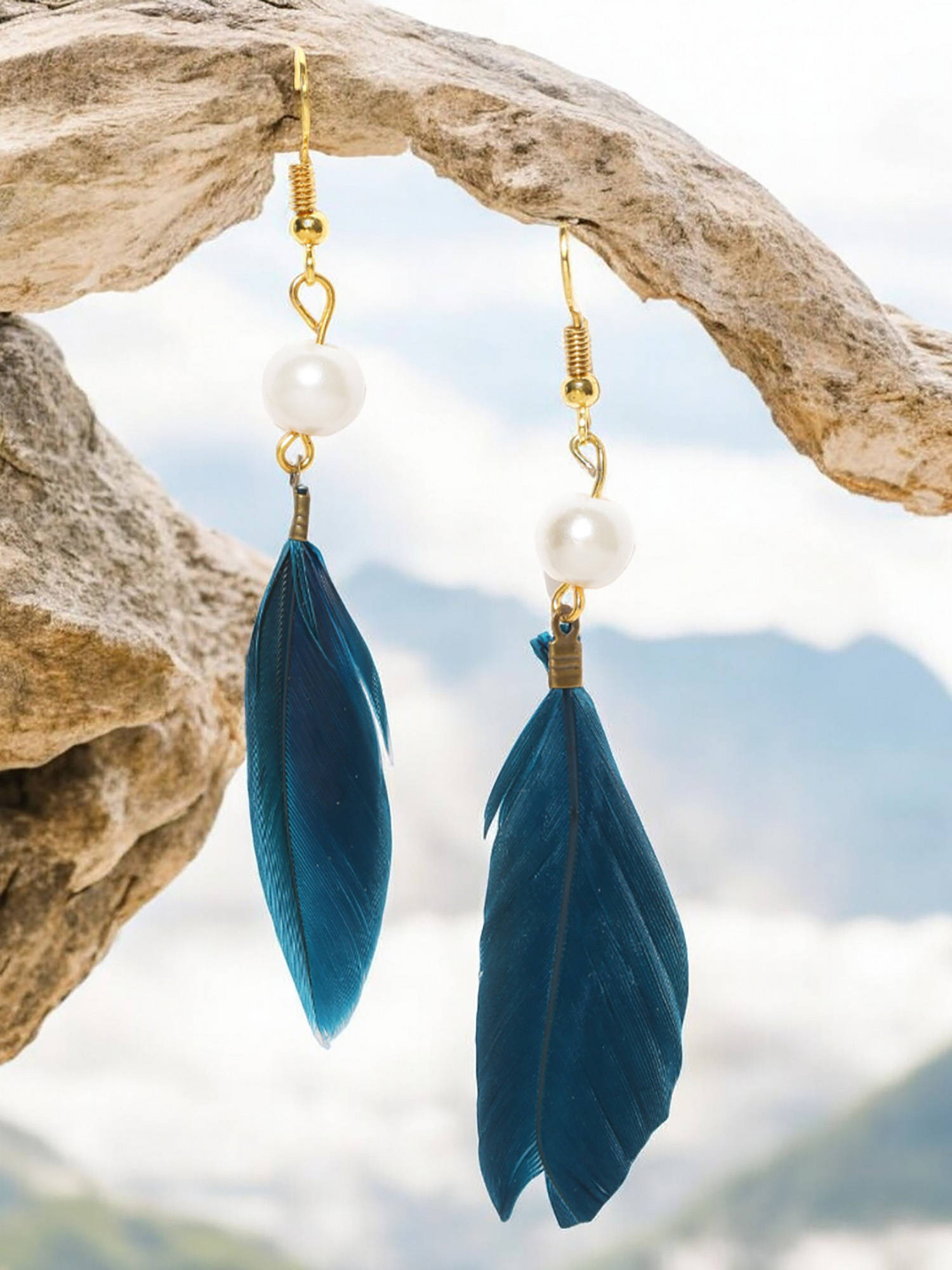 Fabula Jewellery Blue Feather Fashion Drop Fashion Earrings For Women & Girls