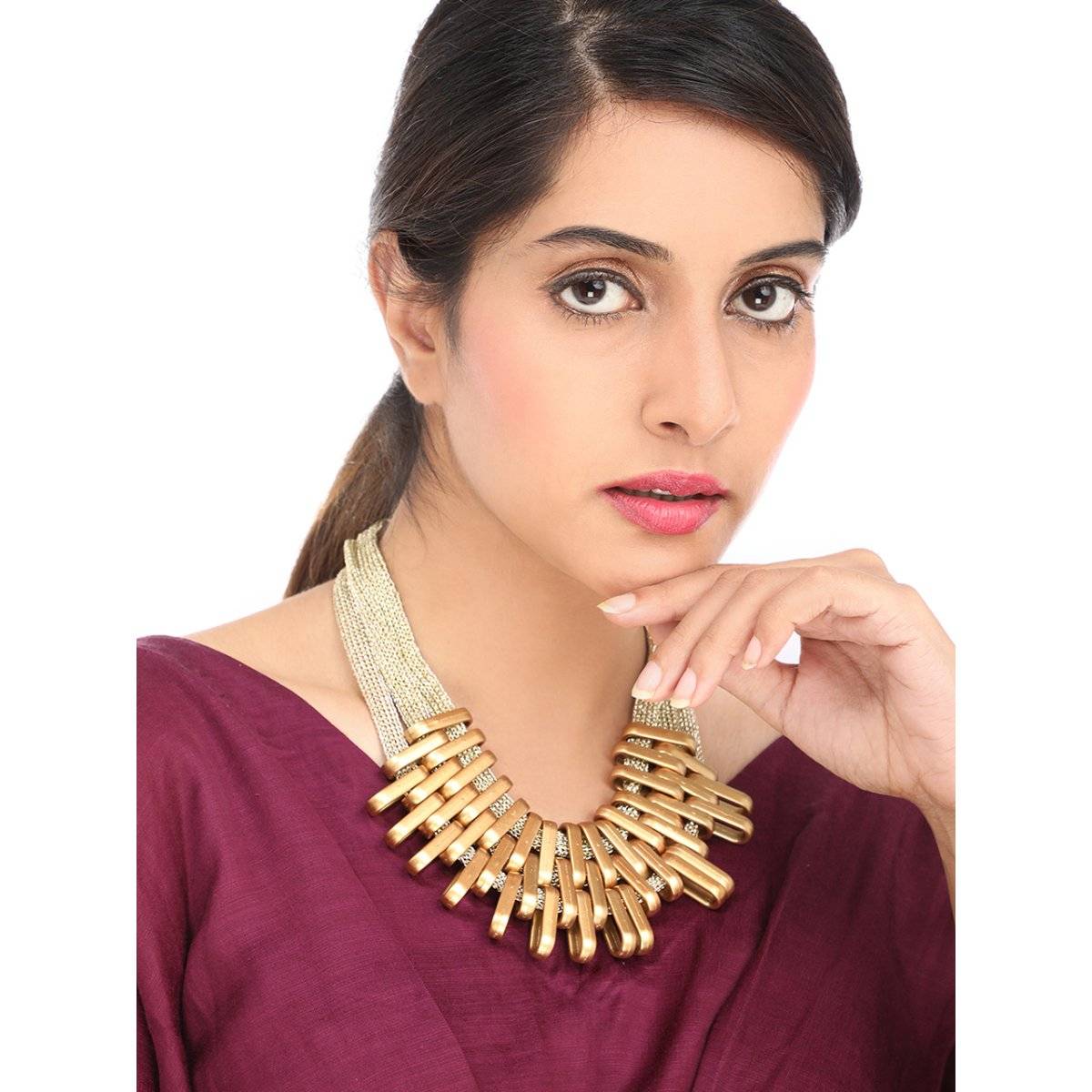 Yellow Chimes Gold-Toned Multilayer Thick Design Choker Necklace