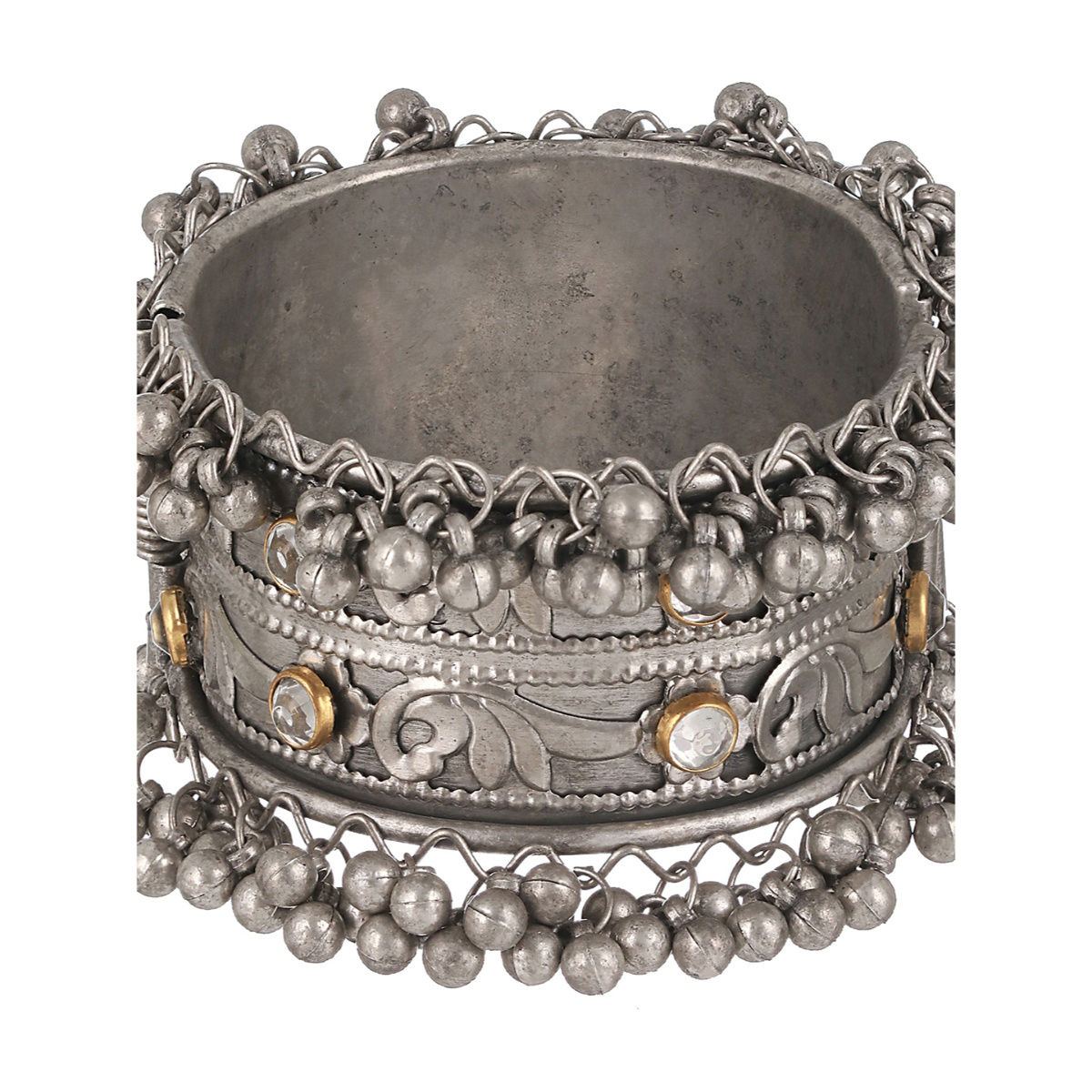 Buy Aatmana Silver Plated Oxidised & Kundan Studded Kada Bracelet