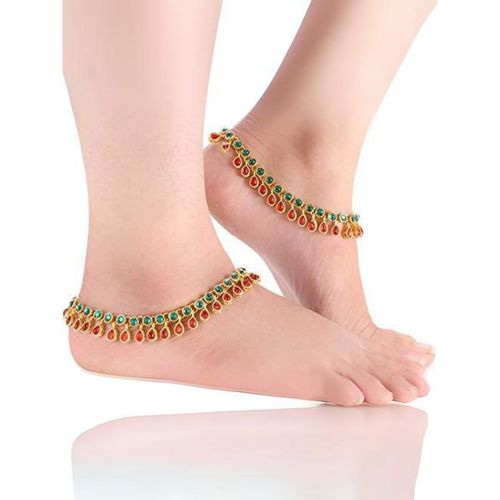 Buy I Jewels Traditional Gold Plated Kundan Payal Anklets