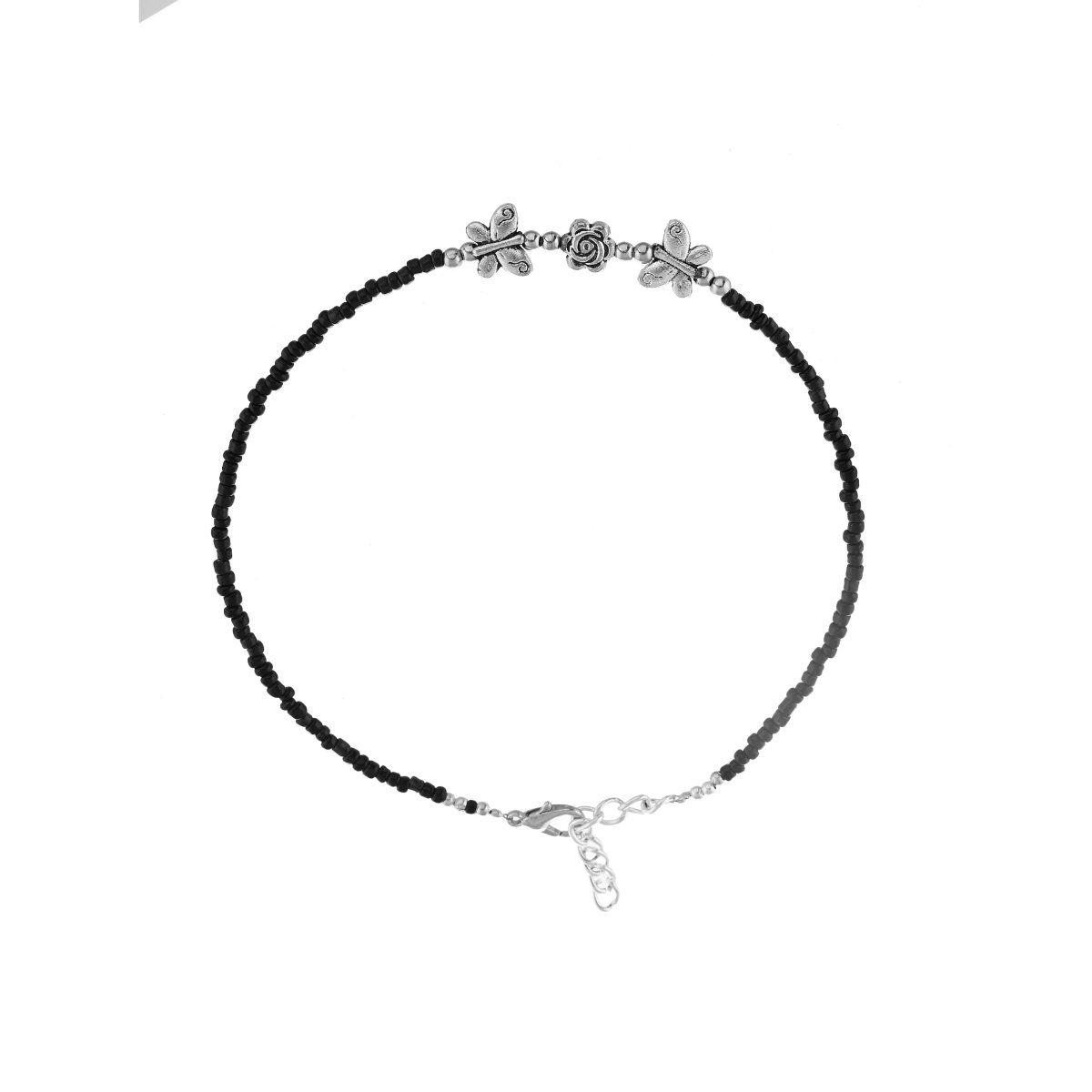 Buy Silvermerc Designs Black Beads Evil Eye Anklet Online