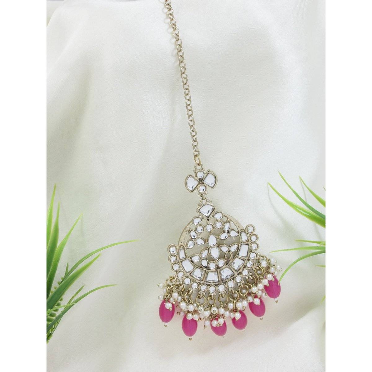 I Jewels Gold-Plated Kundan Studded Maang Tikka Head Jewellery