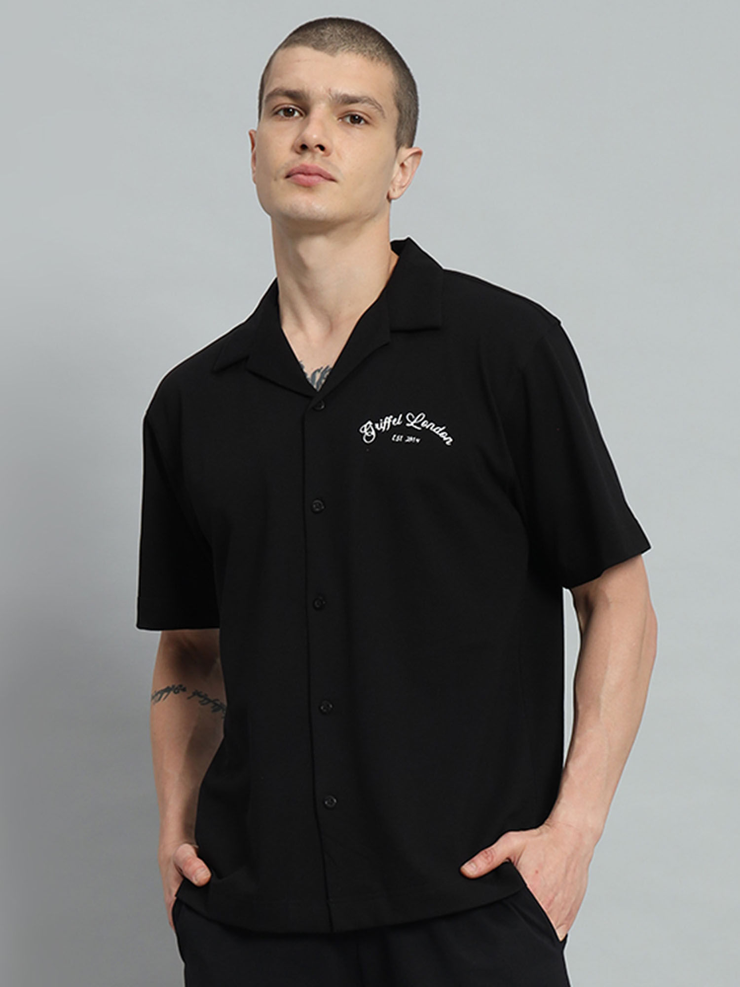 8G BOWLING SHIRT BLACK ブラック　エイジシュート Buy Griffel Printed Regular Fit Black Bowling Shirt Online