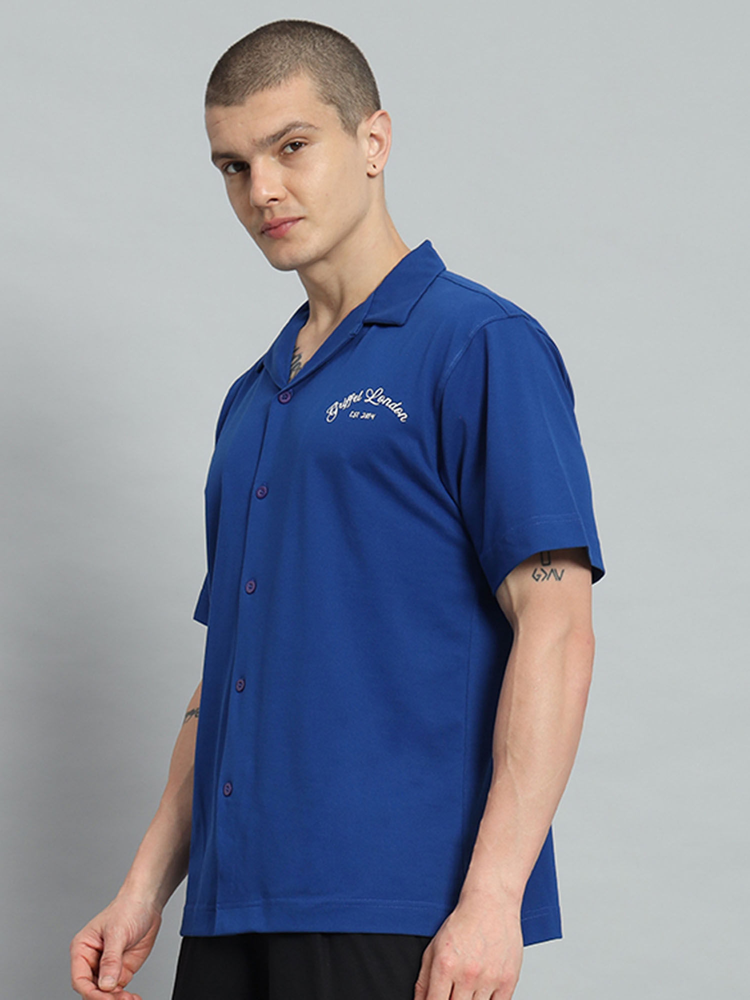 Buy Griffel Printed Regular Fit Royal Bowling Shirt Online