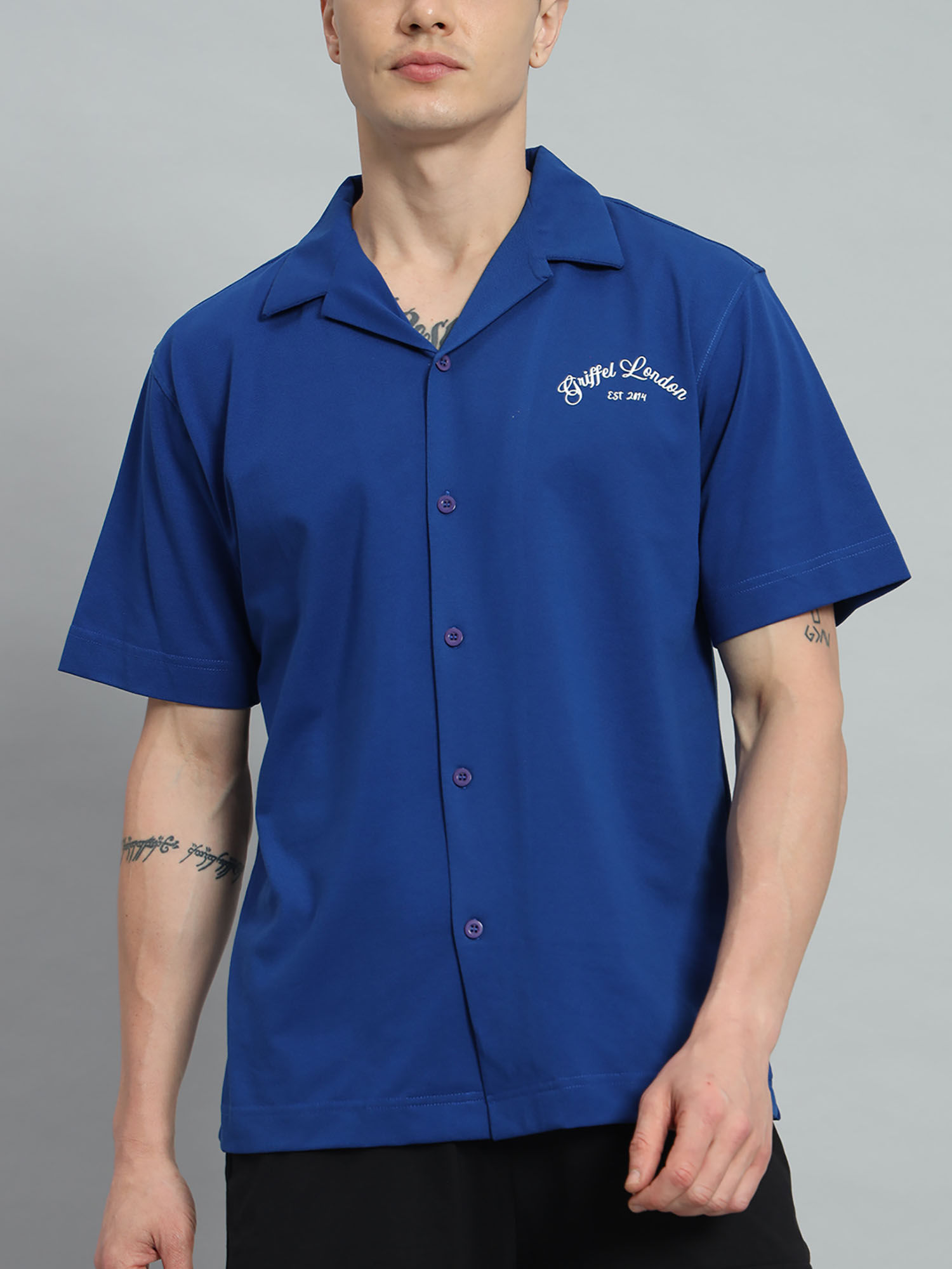 Buy Griffel Printed Regular Fit Royal Bowling Shirt Online
