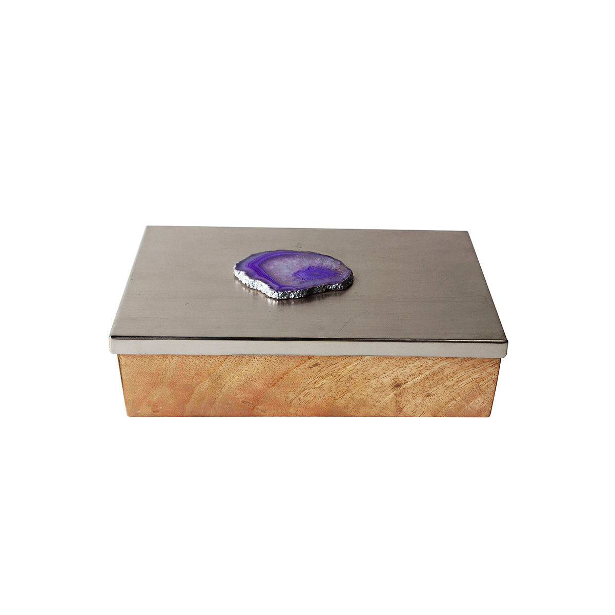 Manor House Metal And Wood Decorative Box With Agate Top 10 Inch(Silver
