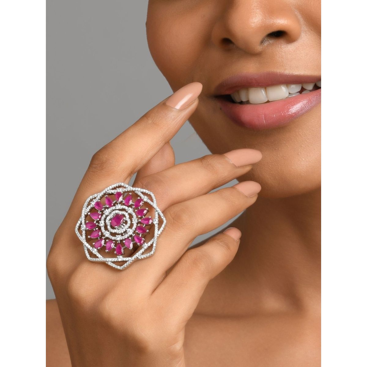 Anello Scarabeo Silver and Hot Pink - Silver Ring | MIRTA