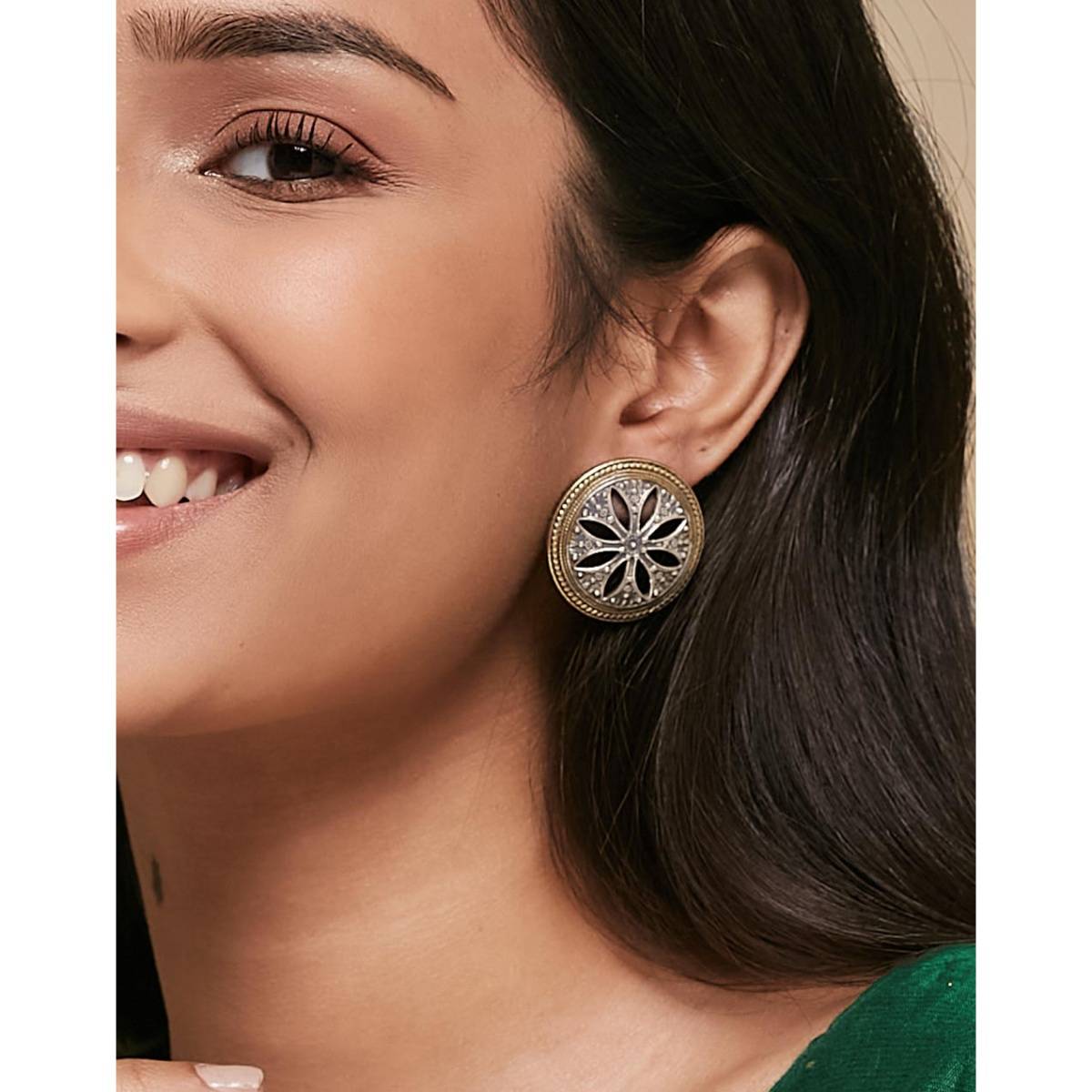 Fabindia Women Metal Floral Stud Earrings