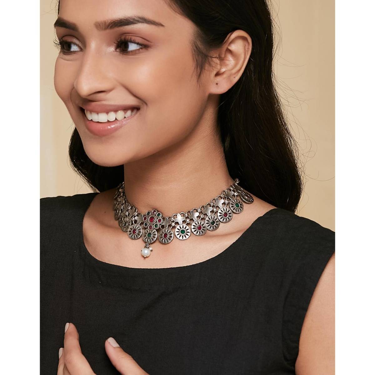 Fabindia Women Metal Multi-Color Stone Necklace