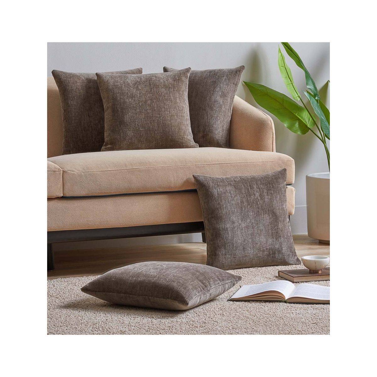 Ddecor Live Beautiful Gifting Set of 5 PC Cushion Covers, Polycotton, Color Brown