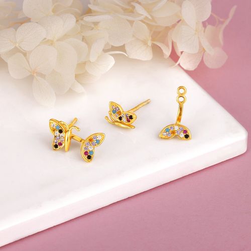 Buy GIVA Sterling Silver Golden Butterfly Wings 2-in-1 Stud