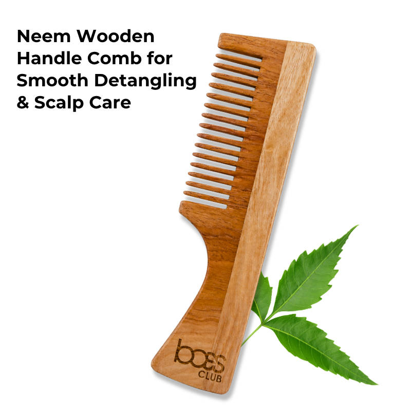 baes CLUB Neem Wooden Handle Comb For Smooth Detangling & Scalp Care