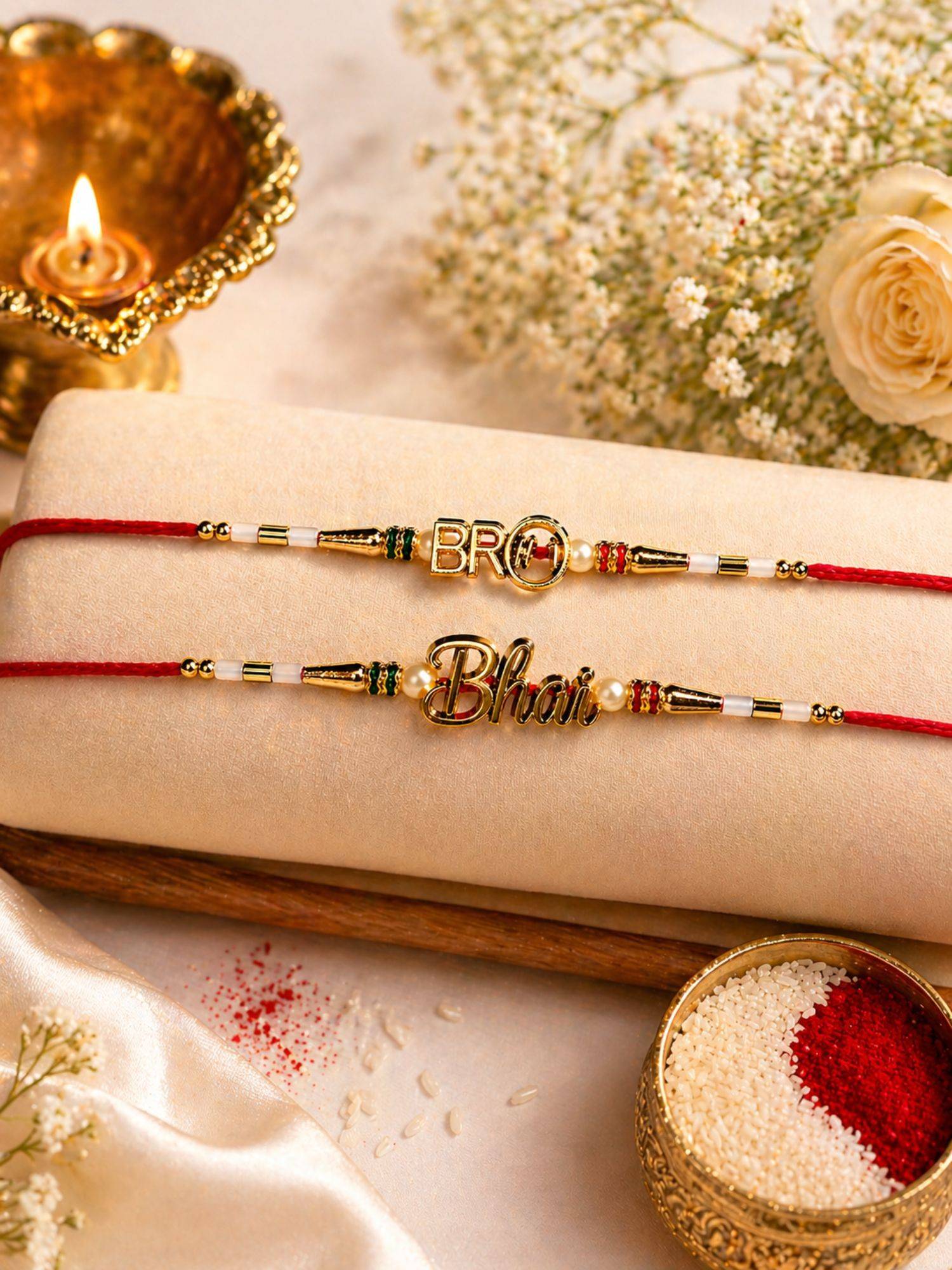 VIRAASI Multi-Color Bhai Rakhi Set of 2