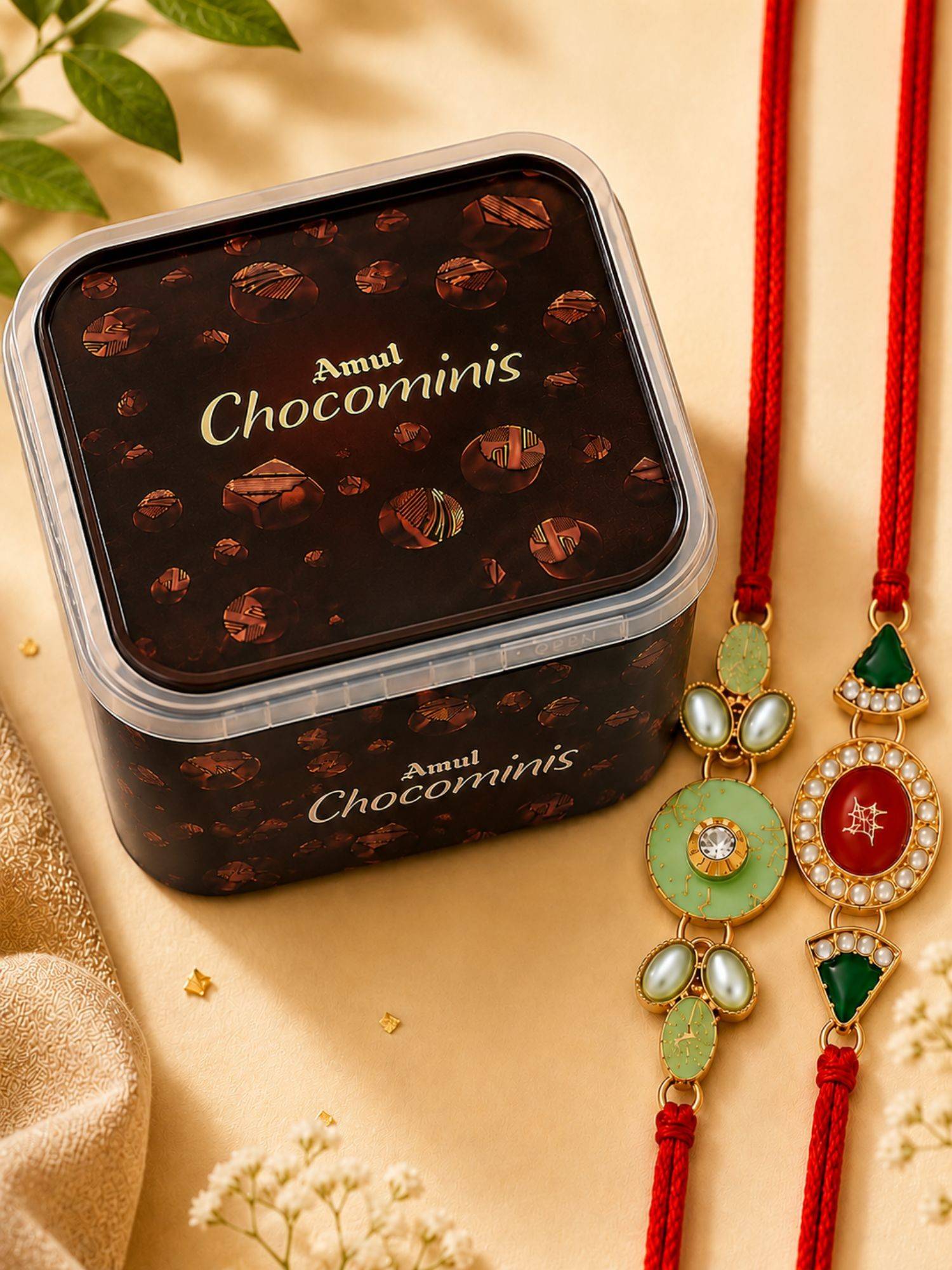 VIRAASI Multi-Color Bhaiya Rakhi Set of 2 with Chocolate