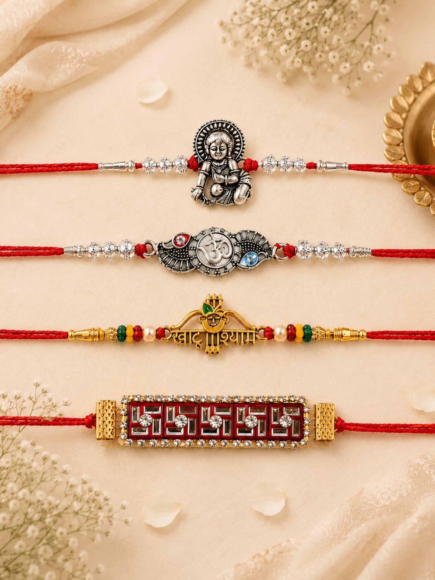 VIRAASI Multi-Color Bhagwan Ji Rakhi Set of 4