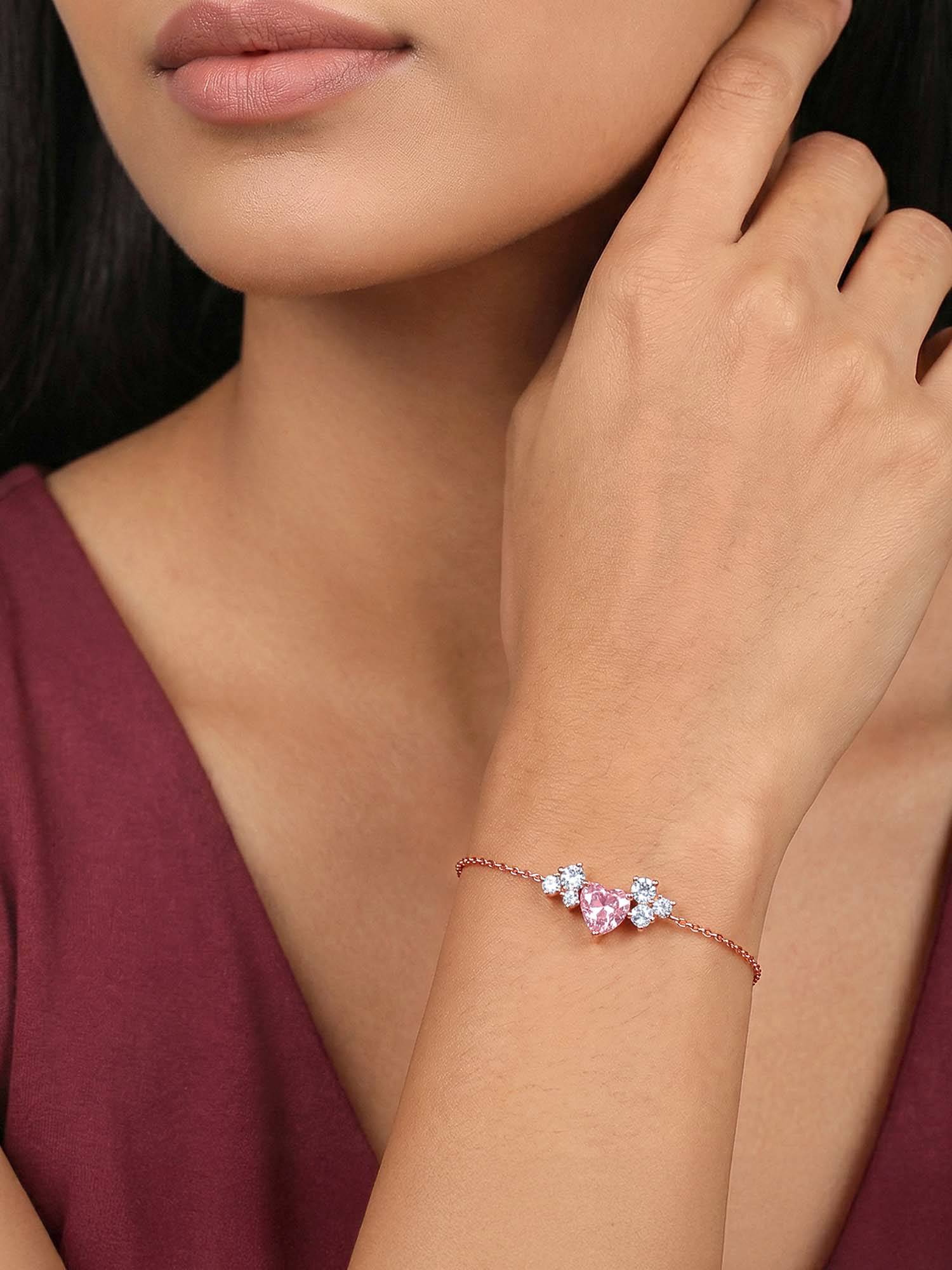 GIVA 925 Silver Rose Gold Heart Beat Bracelet