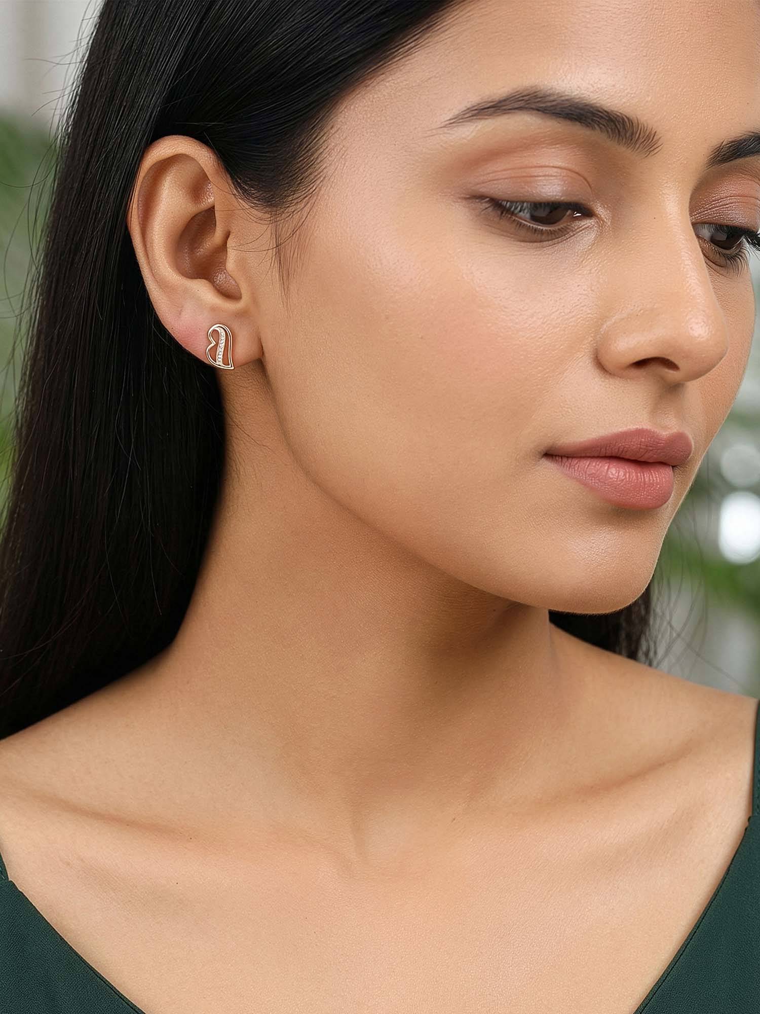 GIVA 925 Silver Rose Gold Floating Heart Stud Earrings