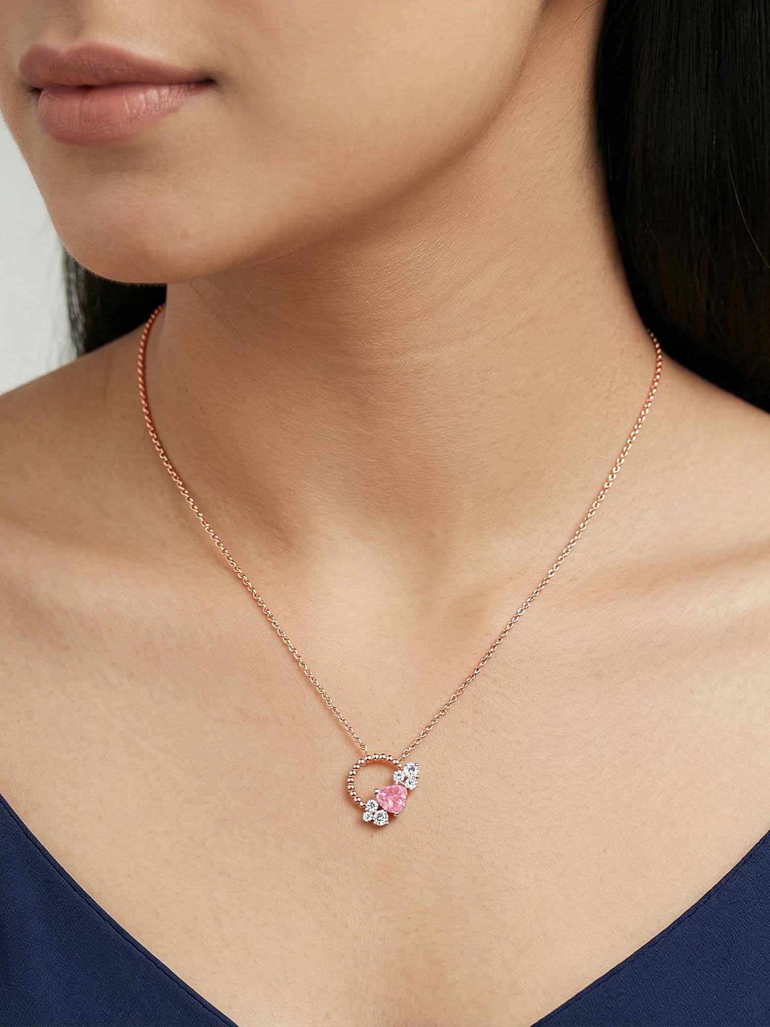 GIVA 925 Silver Rose Gold Heartbound Necklace